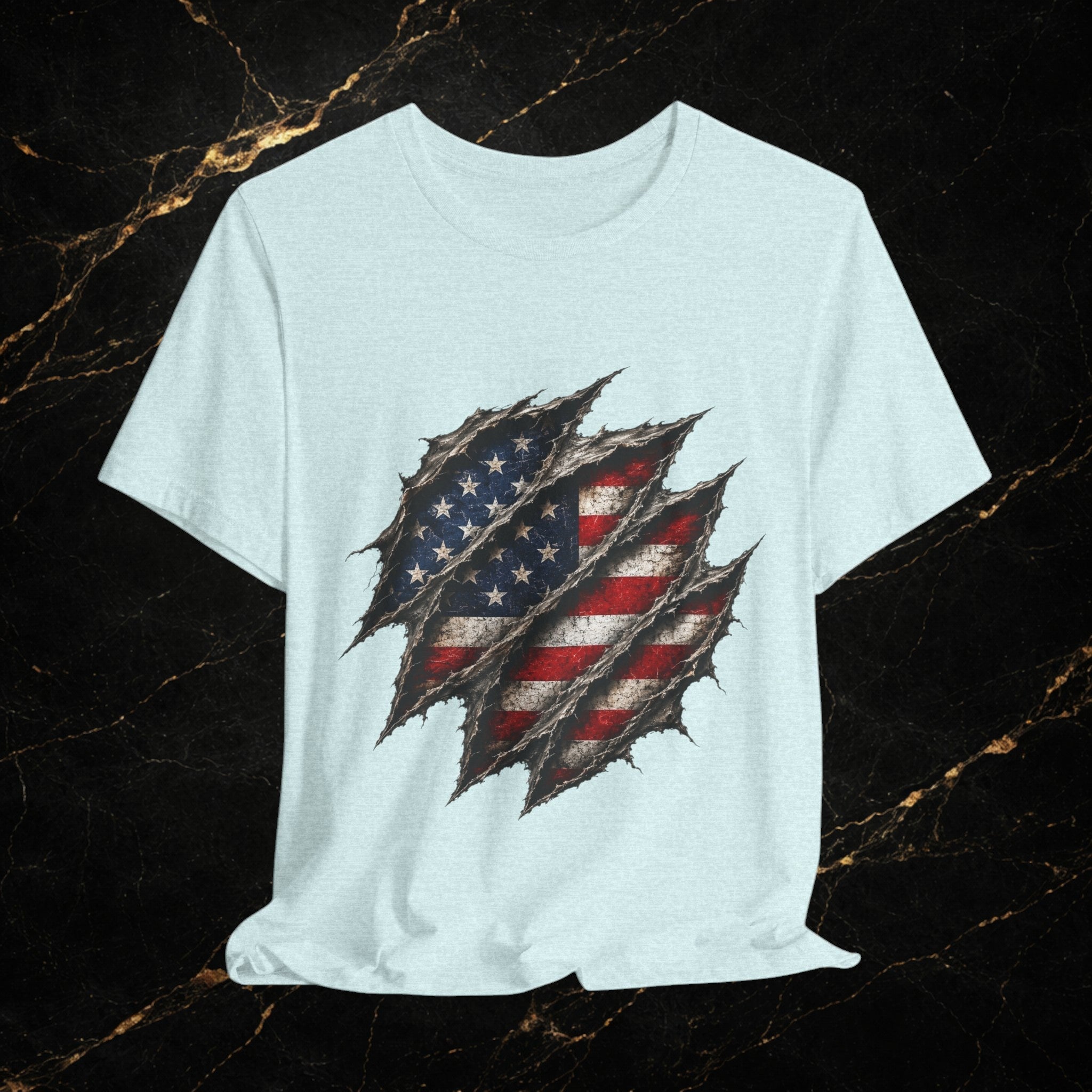 American Flag Ripped Chest T-Shirt - Patriotic USA Graphic Tee