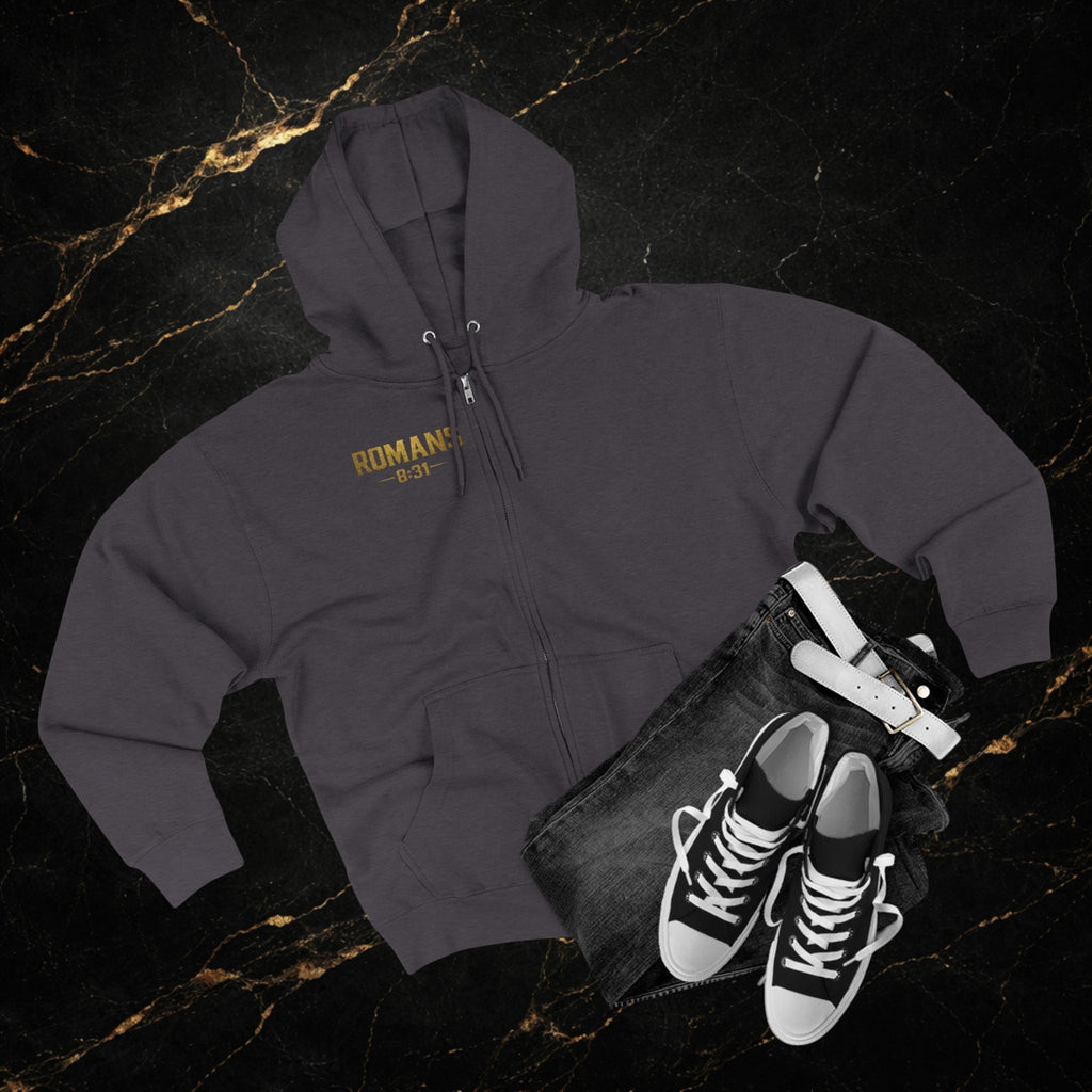 Romans 8:31 Cross Zip Hoodie — If God Is For Us Inspirational Christian Hoodie