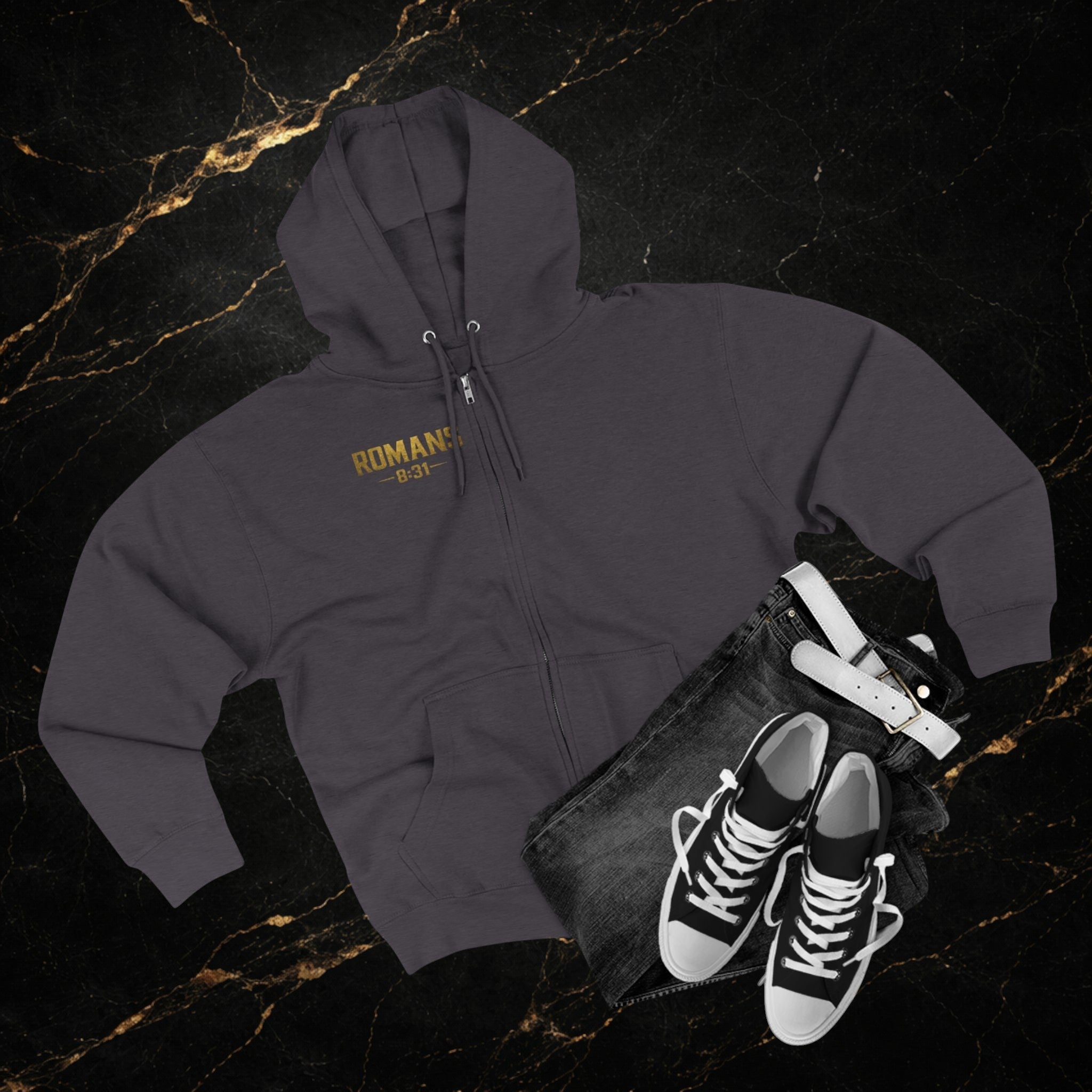 Romans 8:31 Cross Zip Hoodie — If God Is For Us Inspirational Christian Hoodie