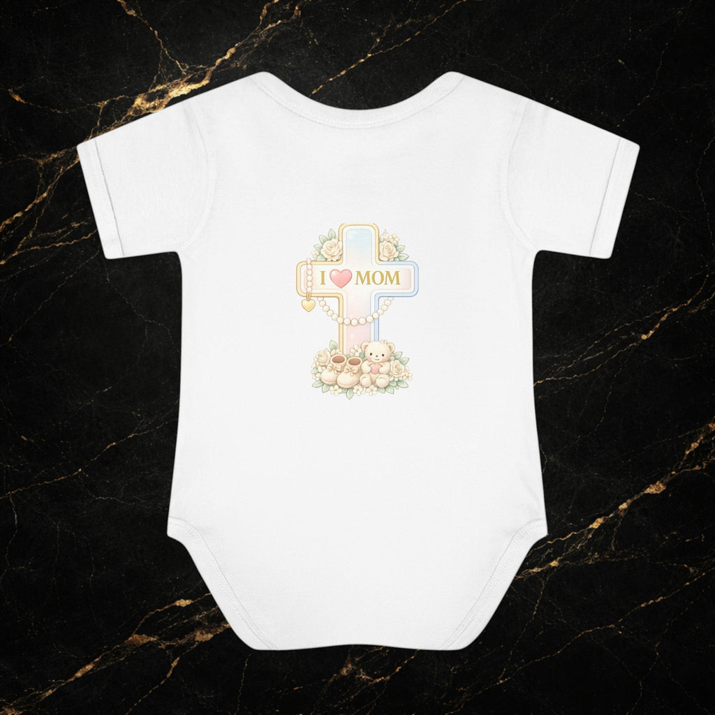 Mom's Greatest Blessing Infant Bodysuit — "Mom" Cross Newborn Onesie