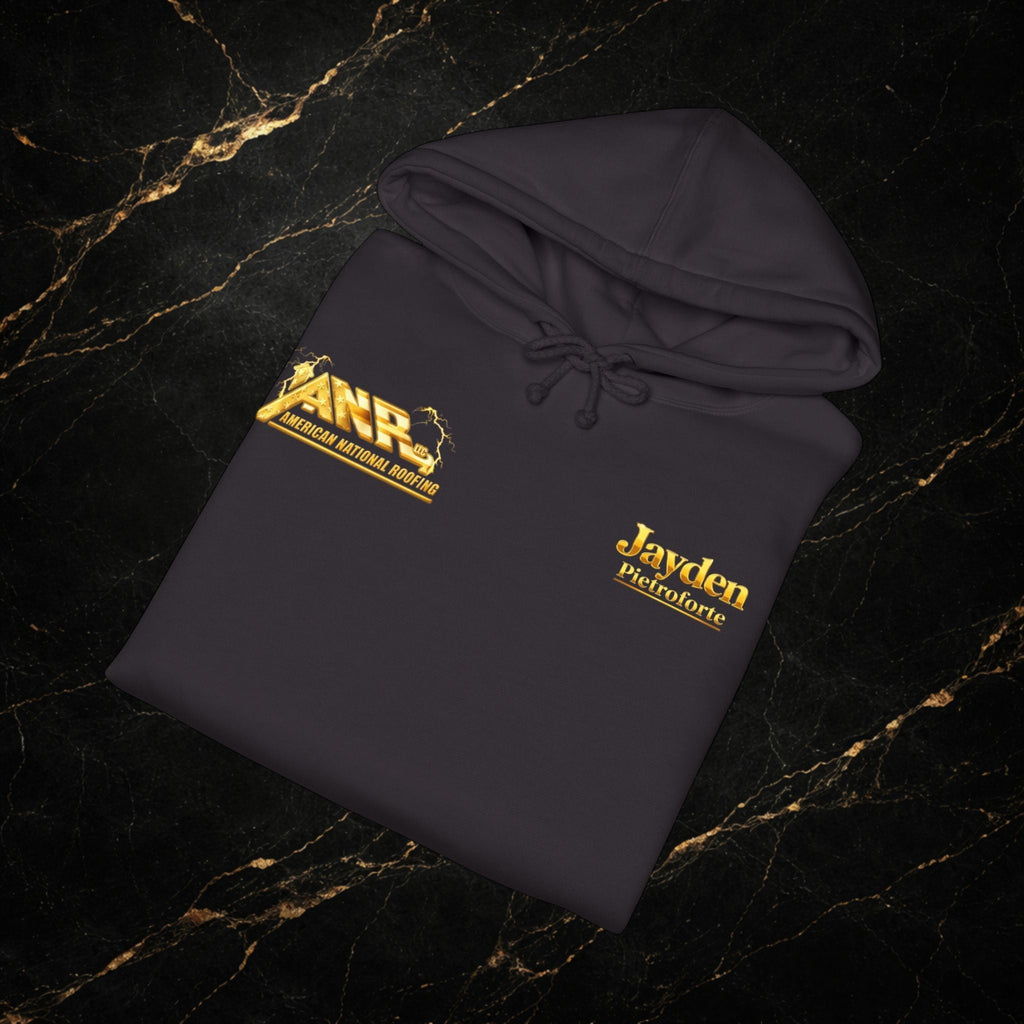 ANR Gold Logo Hoodie — Retro Metallic Band-Style Graphic Pullover