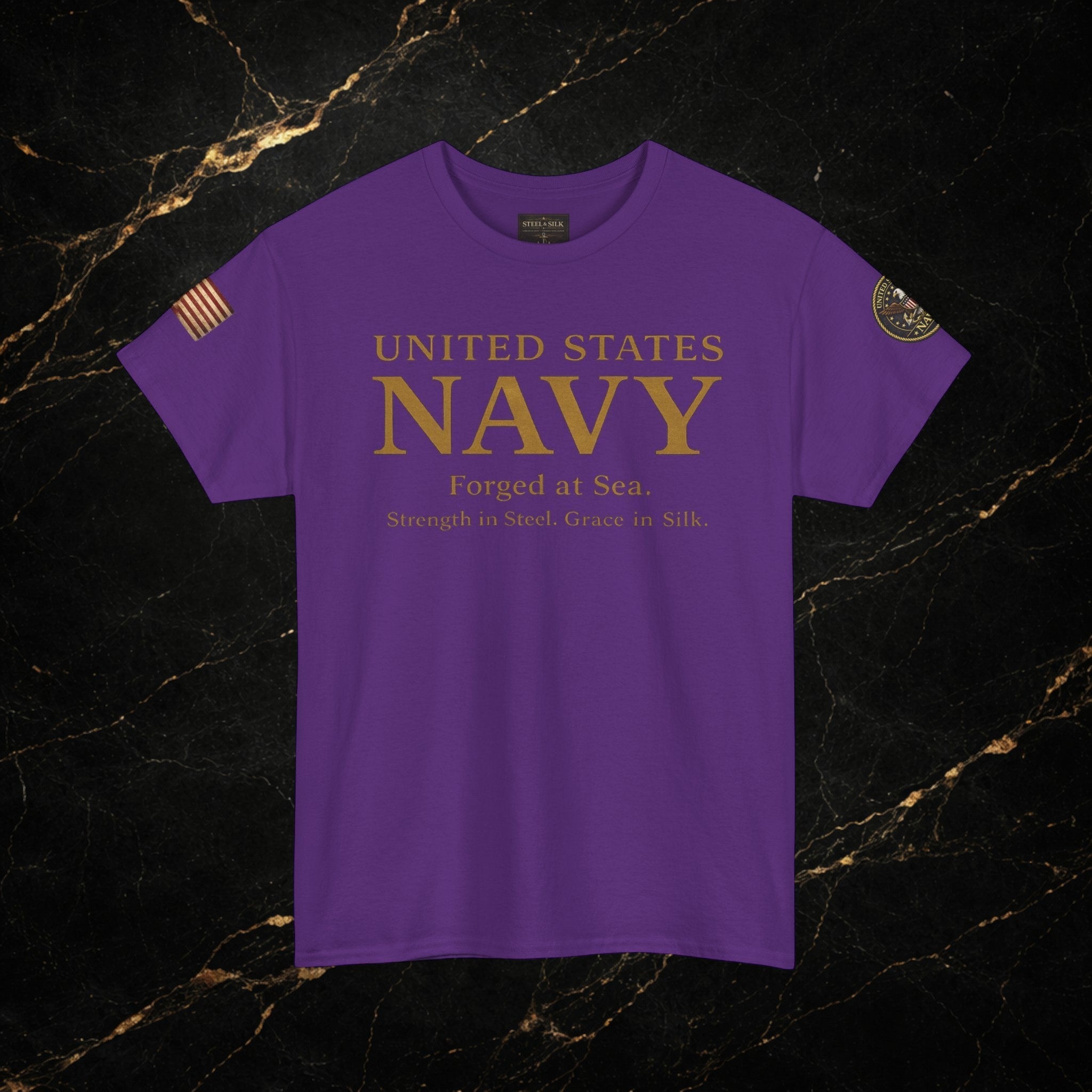 Navy ‘Forged at Sea’ Crew Neck Tee — Honor Courage Commitment Military T‑Shirt