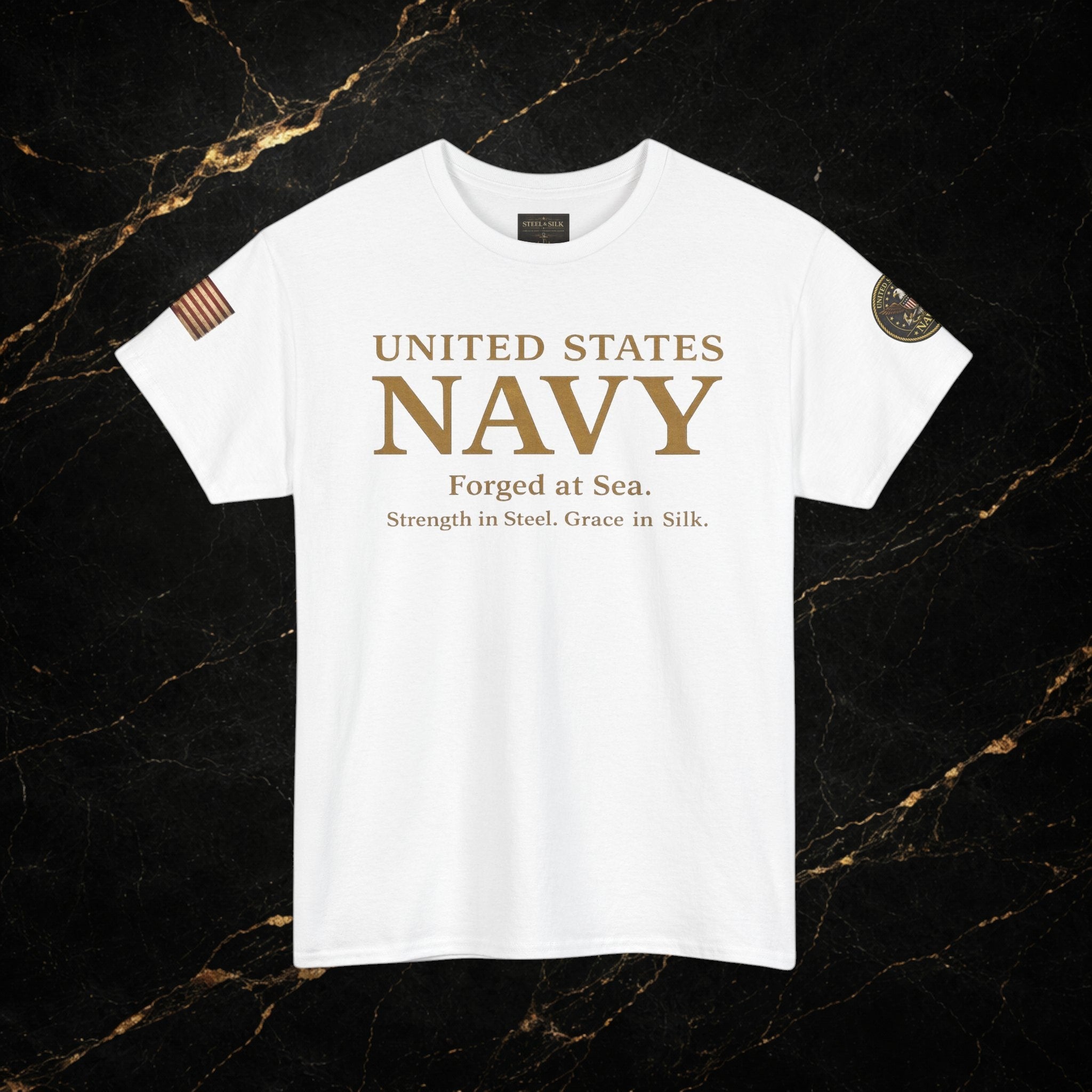Navy ‘Forged at Sea’ Crew Neck Tee — Honor Courage Commitment Military T‑Shirt