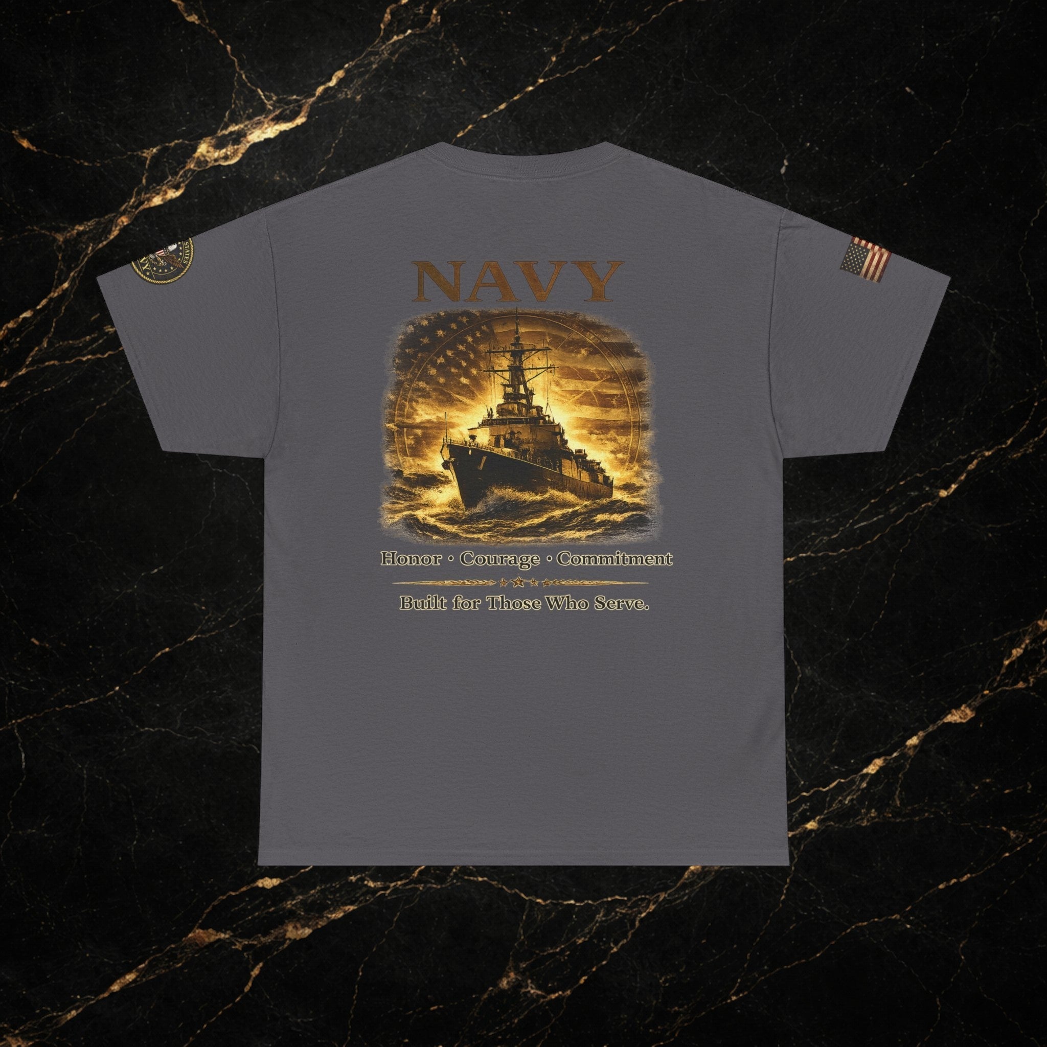 Navy ‘Forged at Sea’ Crew Neck Tee — Honor Courage Commitment Military T‑Shirt