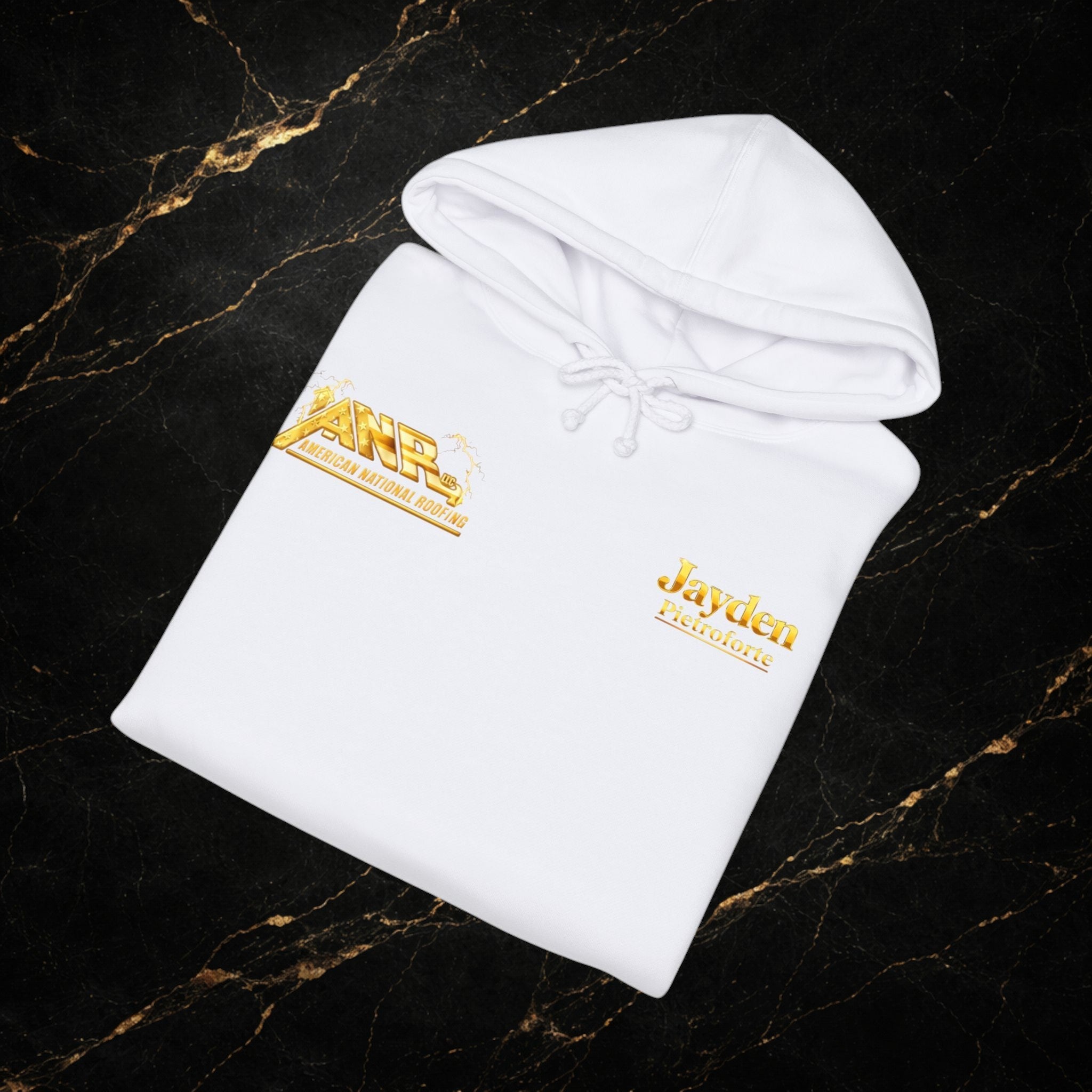 ANR Gold Logo Hoodie — Retro Metallic Band-Style Graphic Pullover