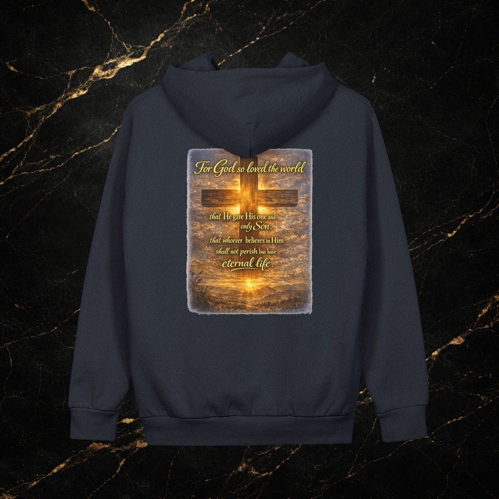 Christian Hoodie - John 3:16 Sunset Cross Pullover