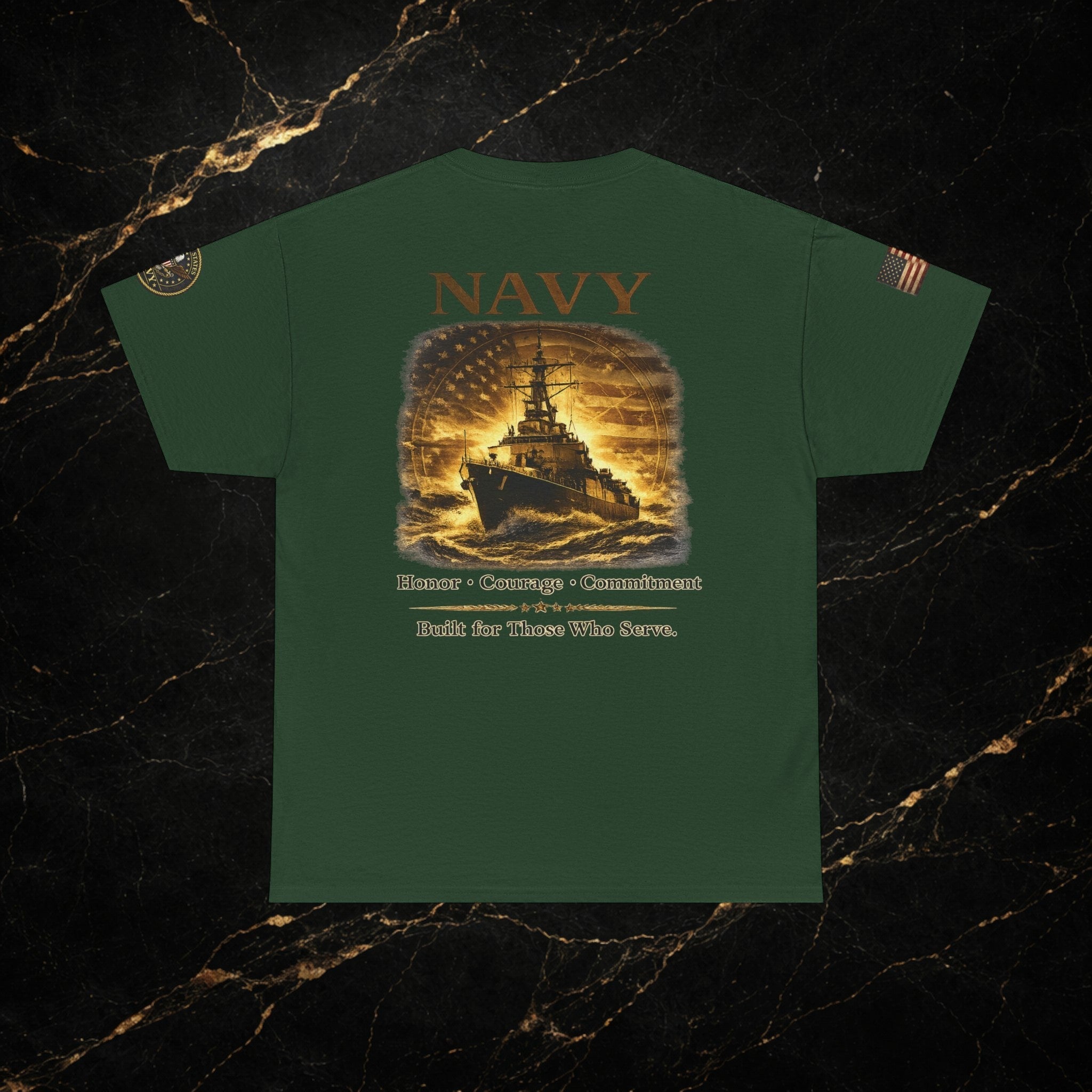 Navy ‘Forged at Sea’ Crew Neck Tee — Honor Courage Commitment Military T‑Shirt