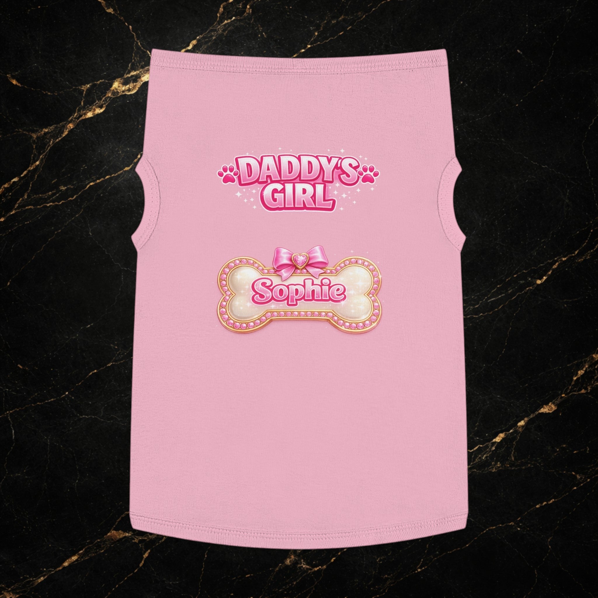 Pet Tank Top - "Daddy's Girl" Personalized Pink Bone Name (Sophie)