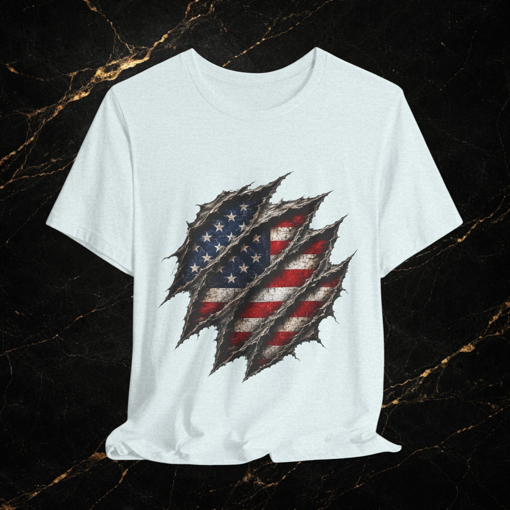 American Flag Ripped Chest T-Shirt - Patriotic USA Graphic Tee