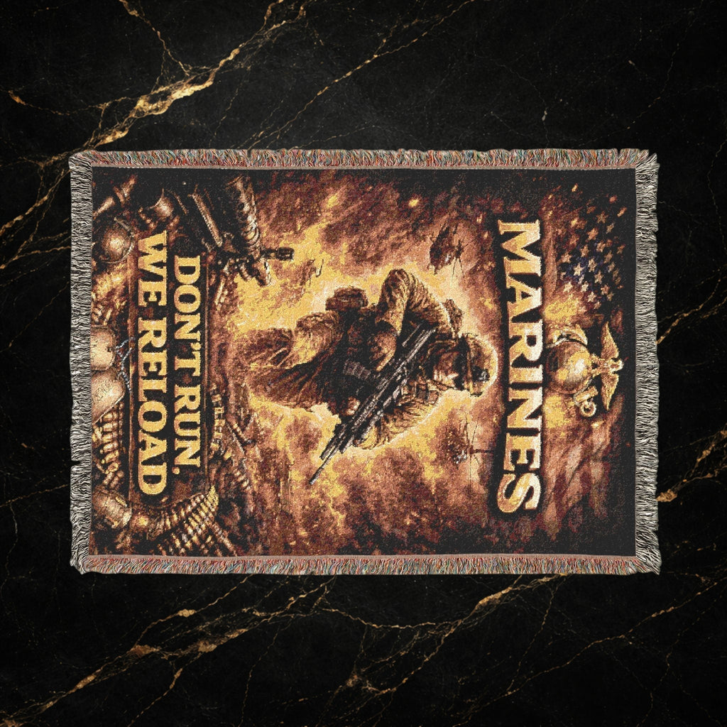 Marines Woven Blanket - "Don't Tread, We Reload" Patriotic Military Throw