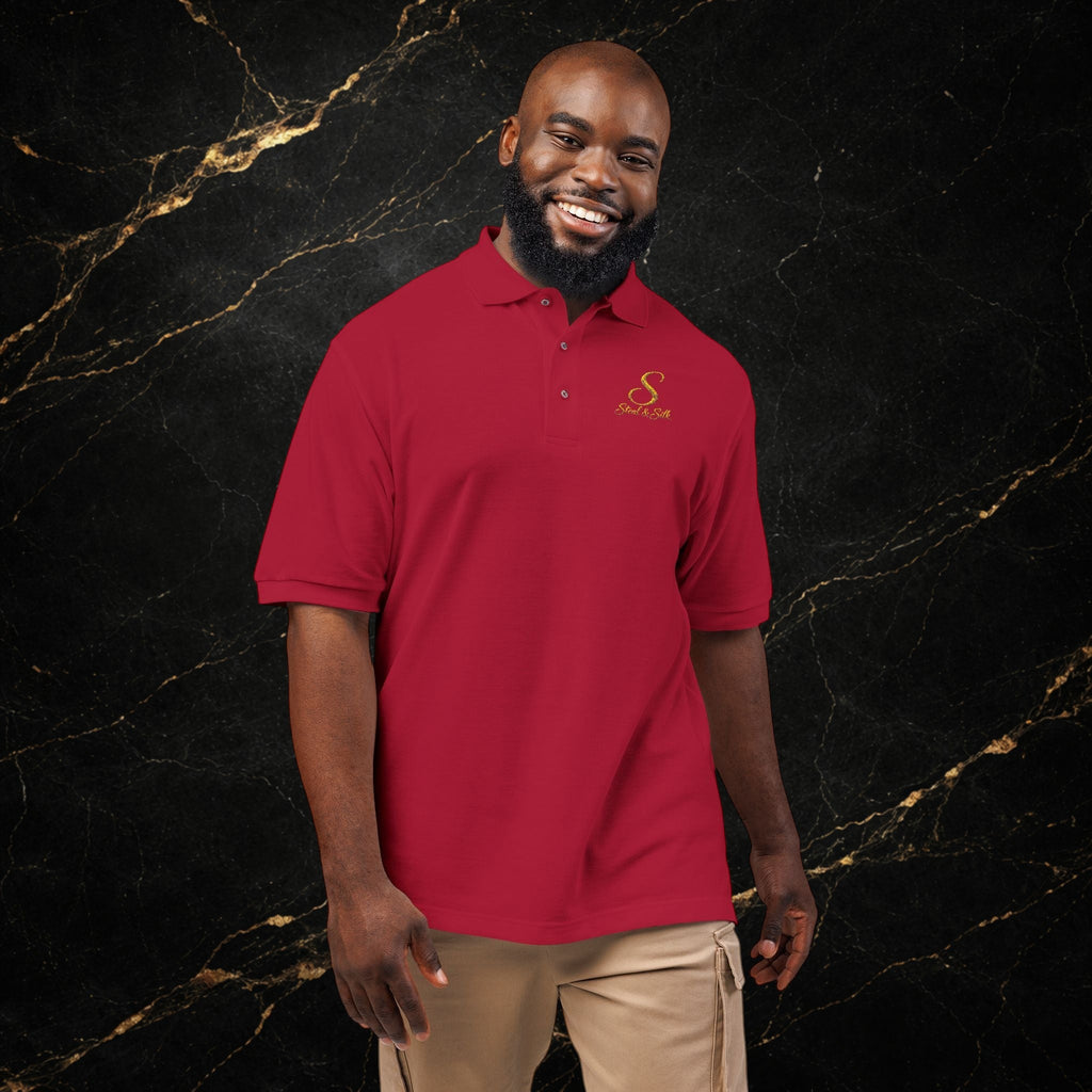 Embroidered Gold Snake Logo Polo Shirt — Classic Casual Dress Polo