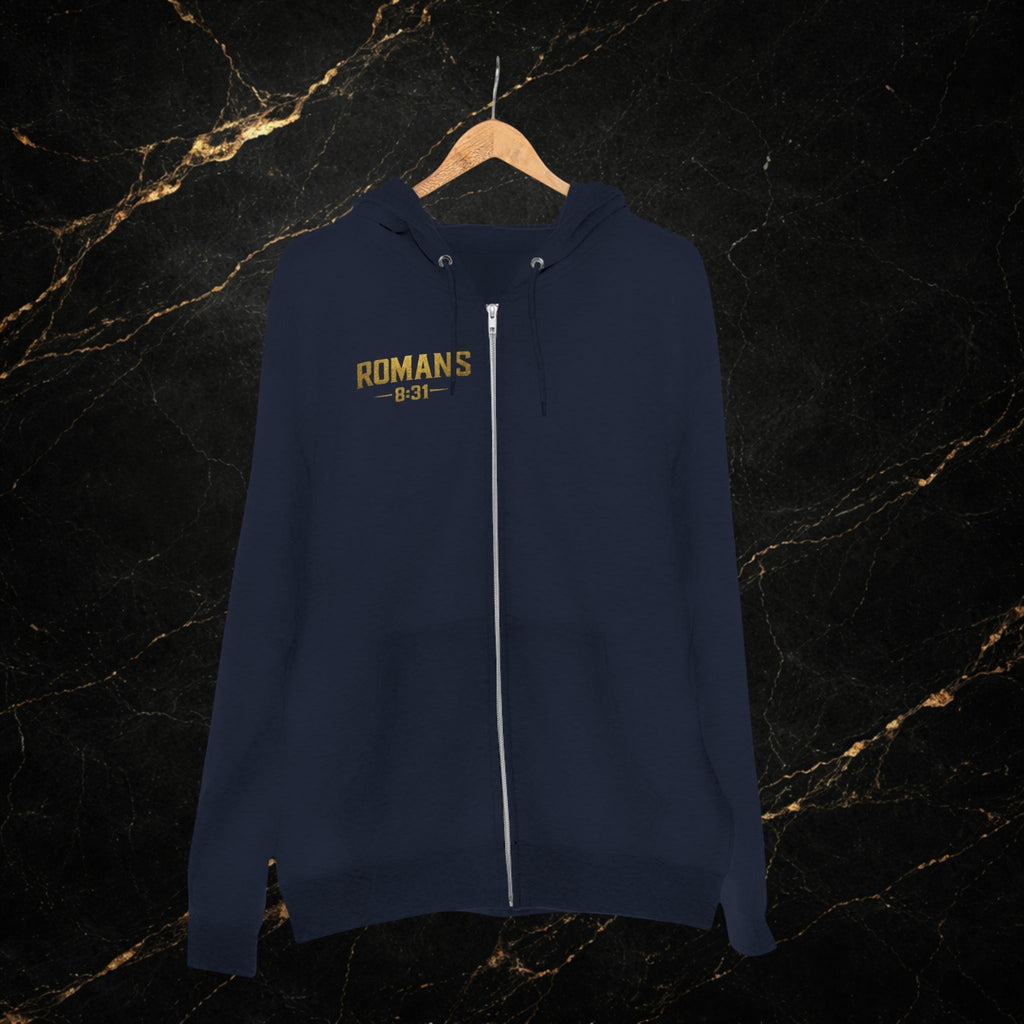Romans 8:31 Cross Zip Hoodie — If God Is For Us Inspirational Christian Hoodie