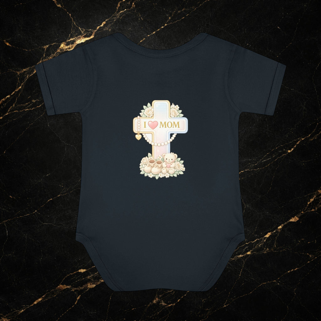 Mom's Greatest Blessing Infant Bodysuit — "Mom" Cross Newborn Onesie