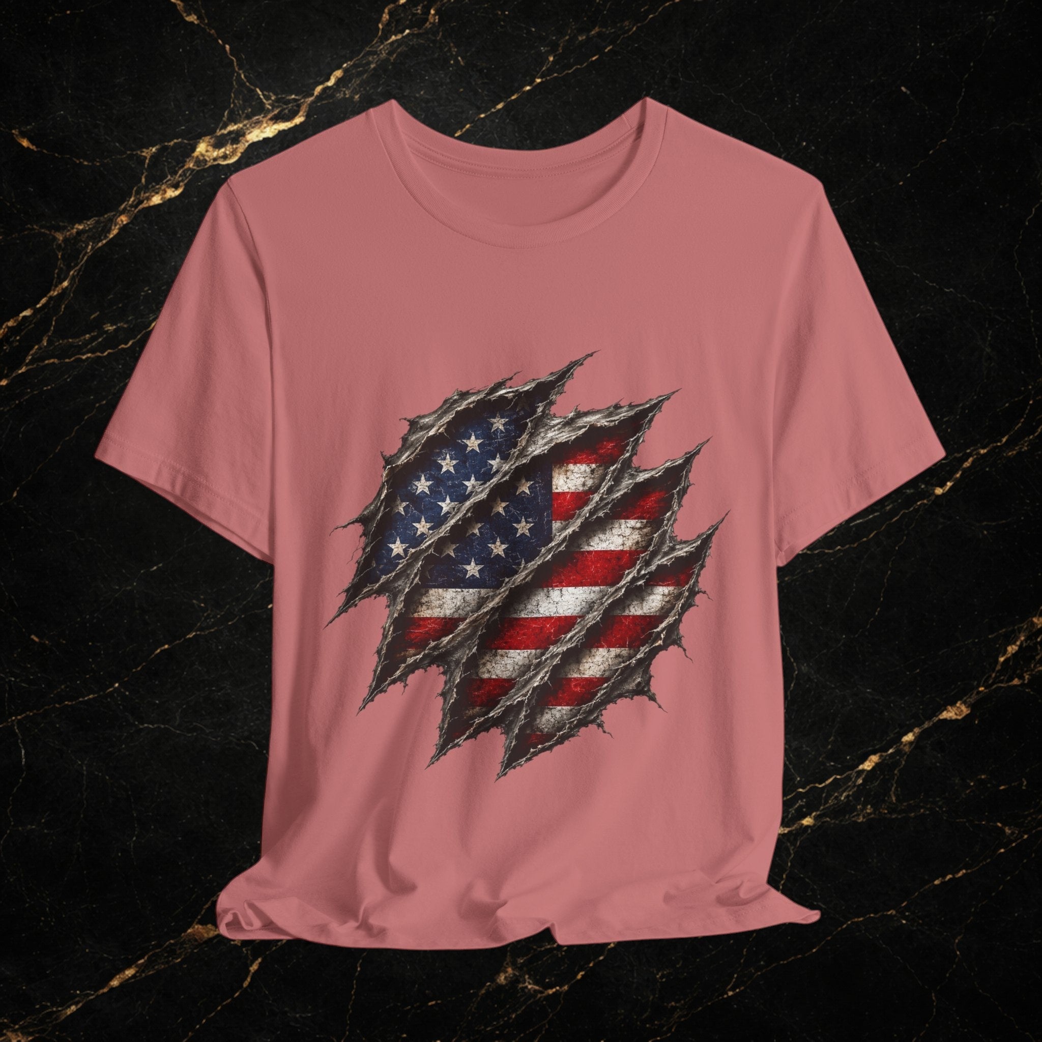 American Flag Ripped Chest T-Shirt - Patriotic USA Graphic Tee