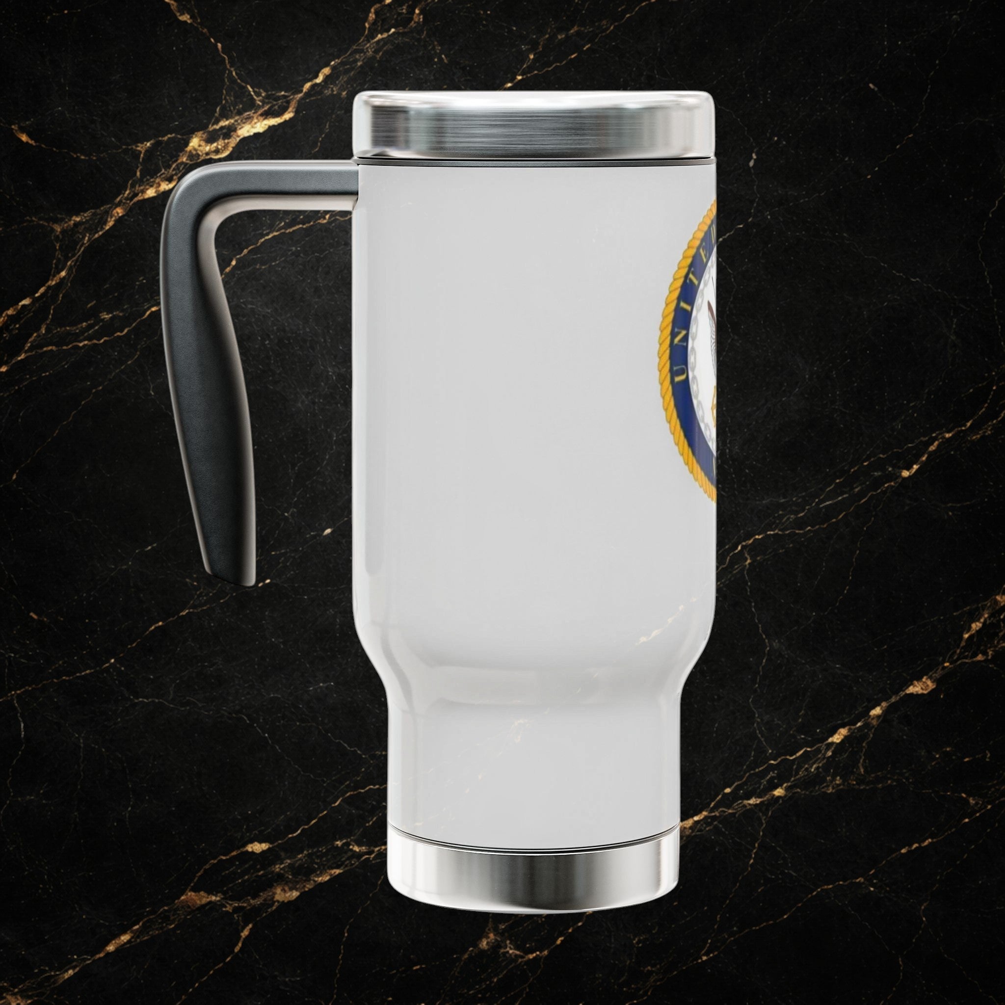 Navy Emblem 14oz Stainless Travel Mug with Handle – Honor Courage Commitment