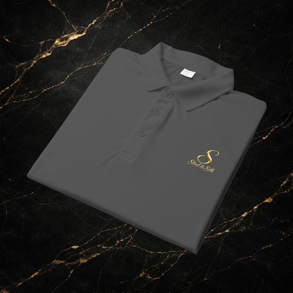 Steal & Silk Embroidered Gold “S” Performance Polo – Premium Athletic Fit