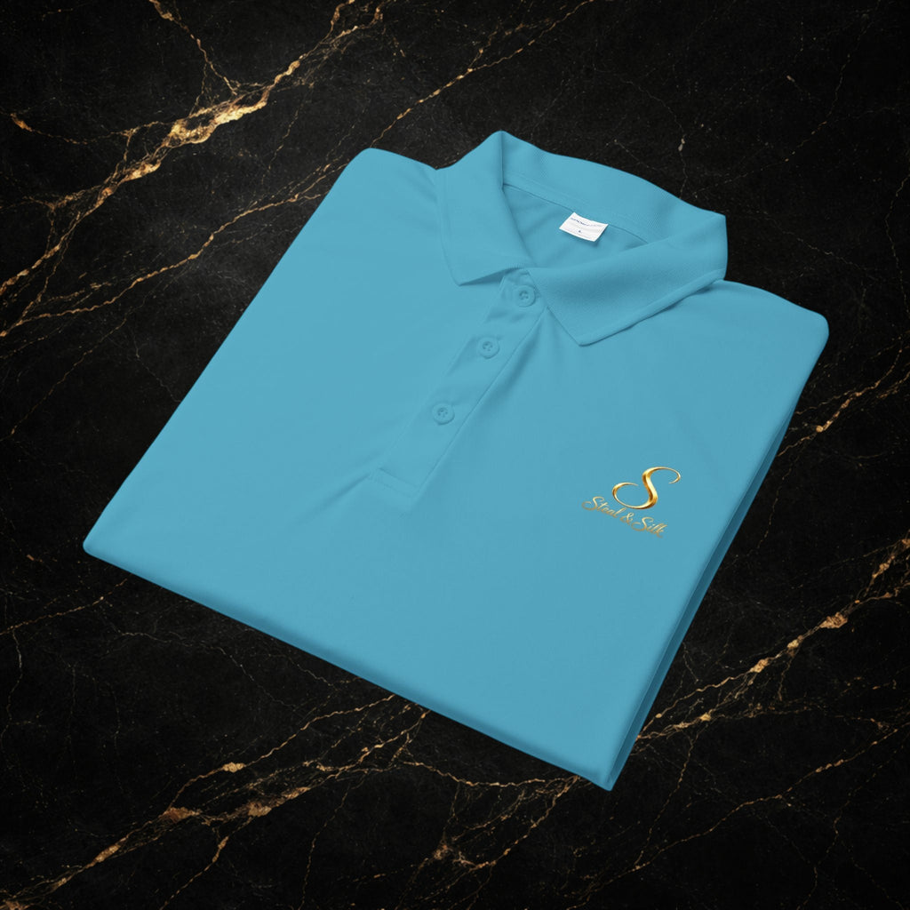Steal & Silk Embroidered Gold “S” Performance Polo – Premium Athletic Fit