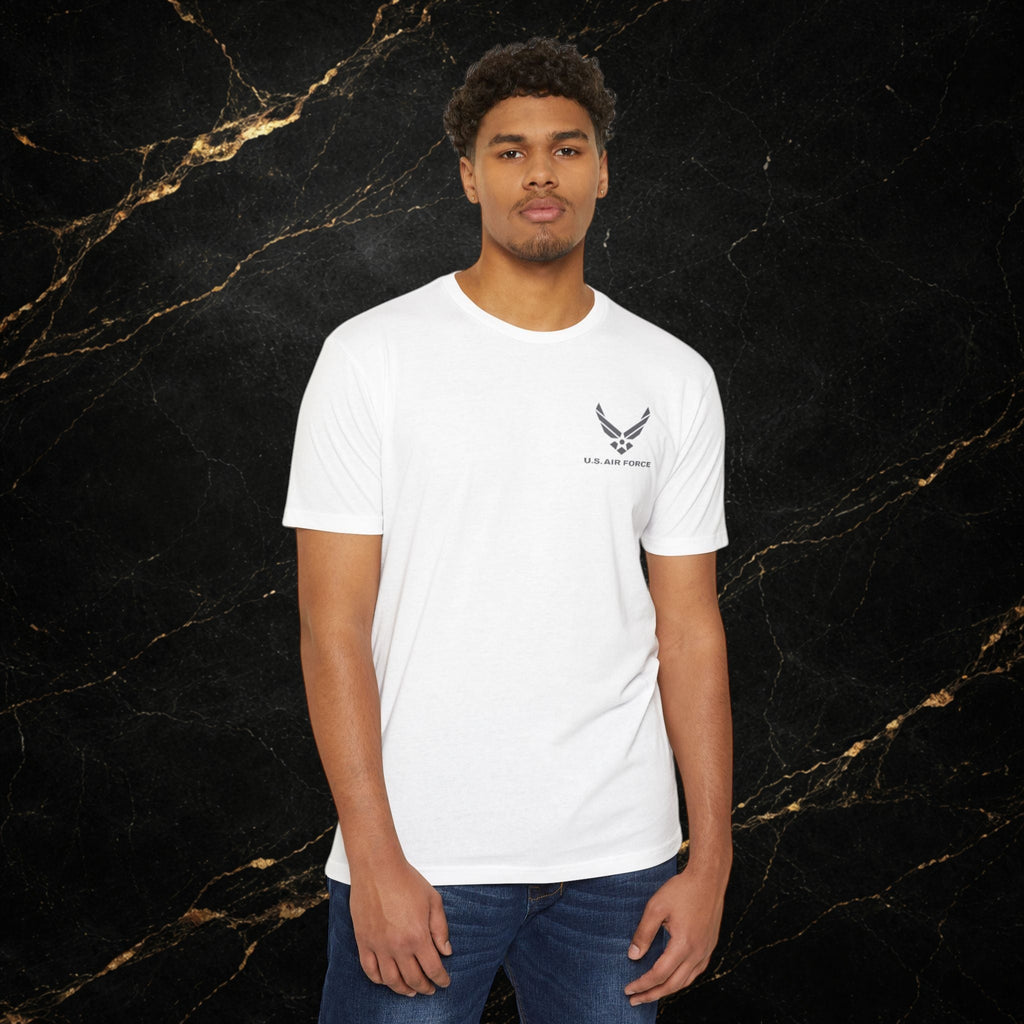 Air Force T-Shirt — 'Air Force' Emblem with Flag & Jets, 'Fly. Fight. Win.' Military Tee