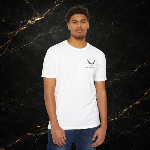Air Force T-Shirt — 'Air Force' Emblem with Flag & Jets, 'Fly. Fight. Win.' Military Tee