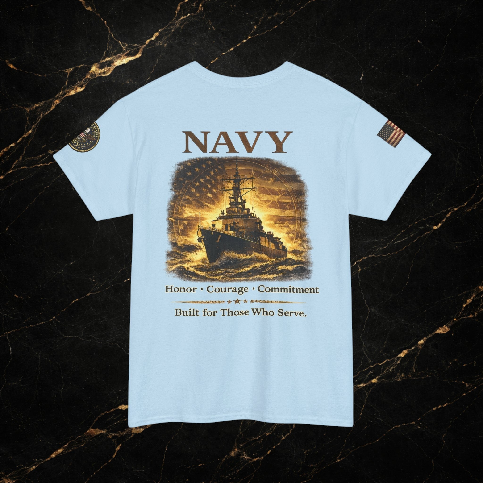 Navy ‘Forged at Sea’ Crew Neck Tee — Honor Courage Commitment Military T‑Shirt