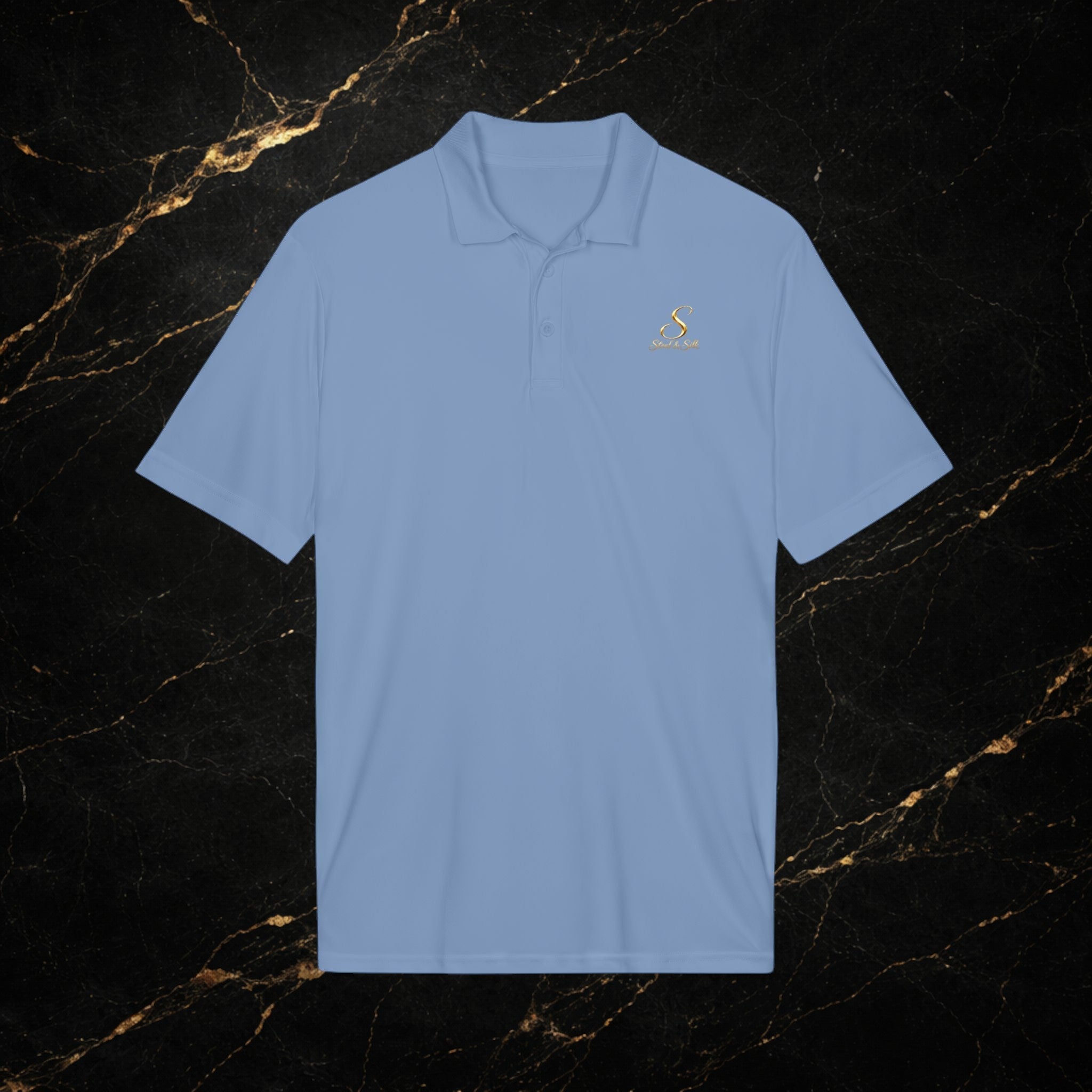 Steal & Silk Embroidered Gold “S” Performance Polo – Premium Athletic Fit