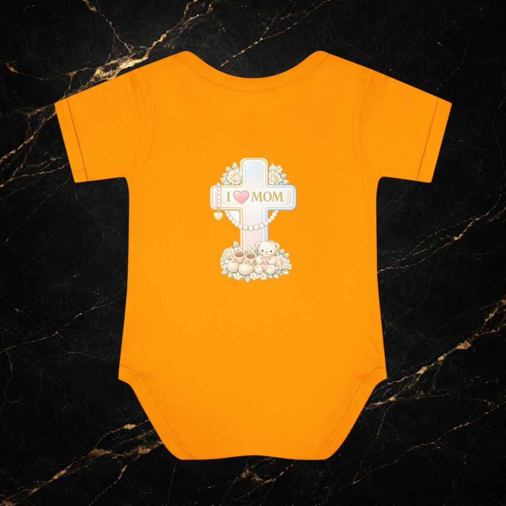 Mom's Greatest Blessing Infant Bodysuit — "Mom" Cross Newborn Onesie