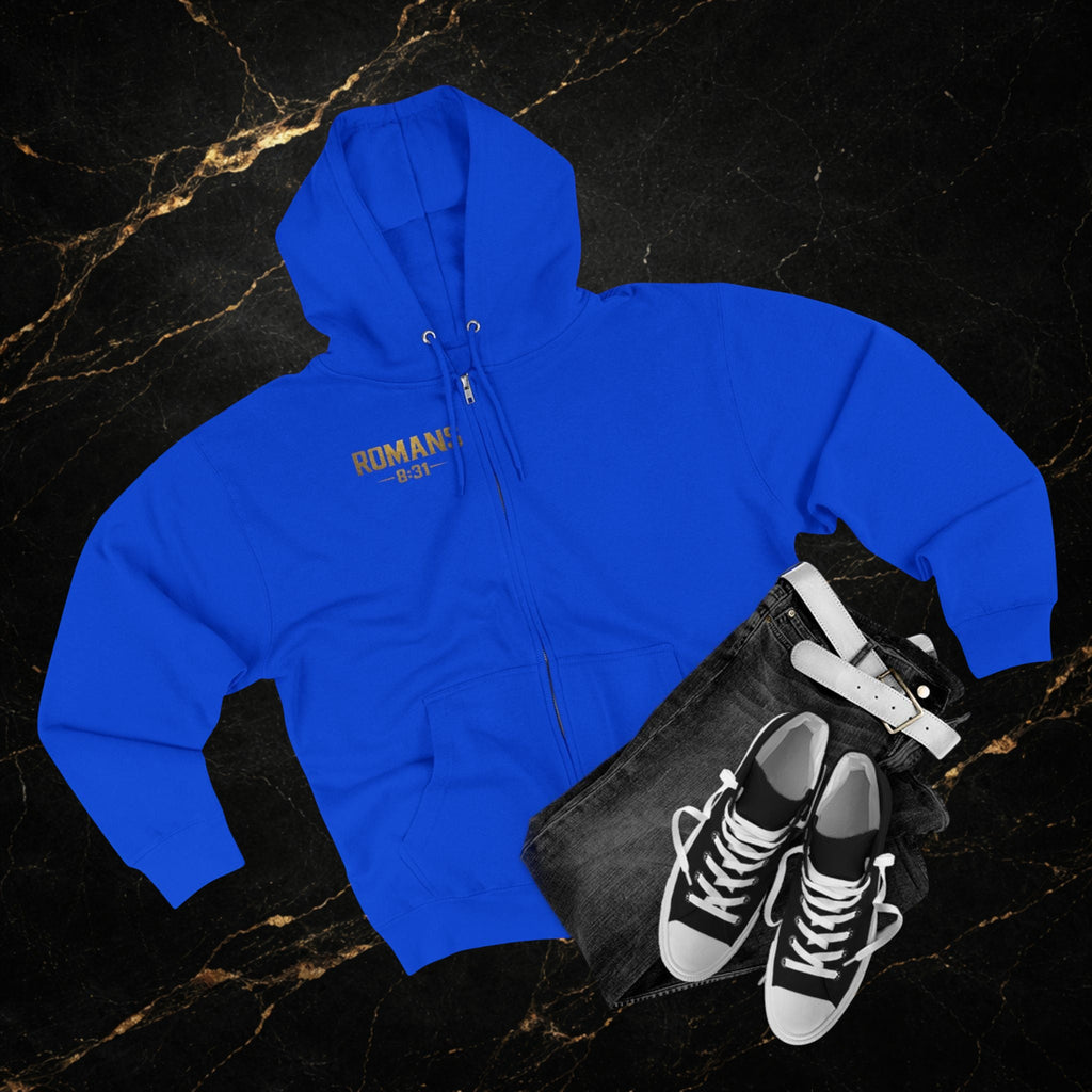 Romans 8:31 Cross Zip Hoodie — If God Is For Us Inspirational Christian Hoodie