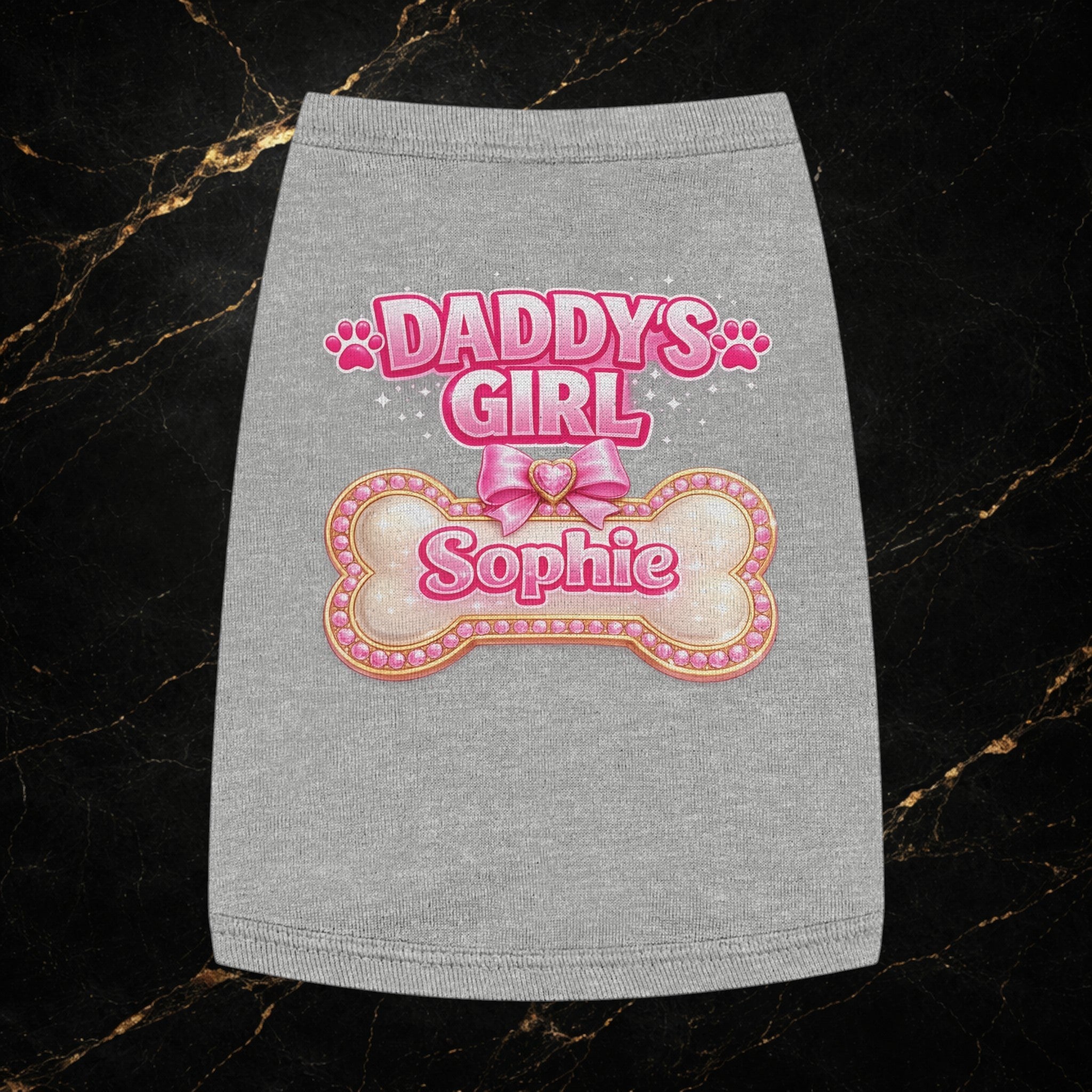 Pet Tank Top - "Daddy's Girl" Personalized Pink Bone Name (Sophie)