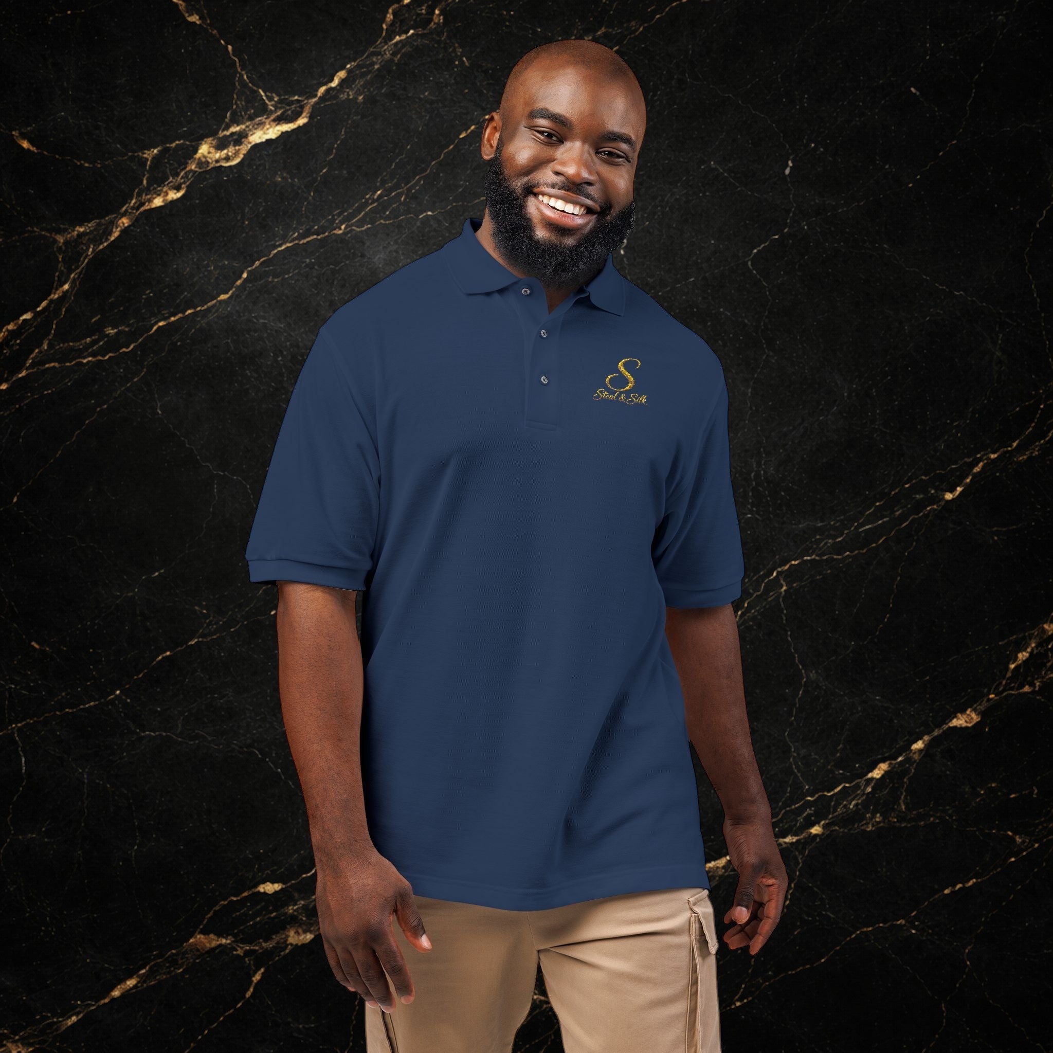 Embroidered Gold Snake Logo Polo Shirt — Classic Casual Dress Polo