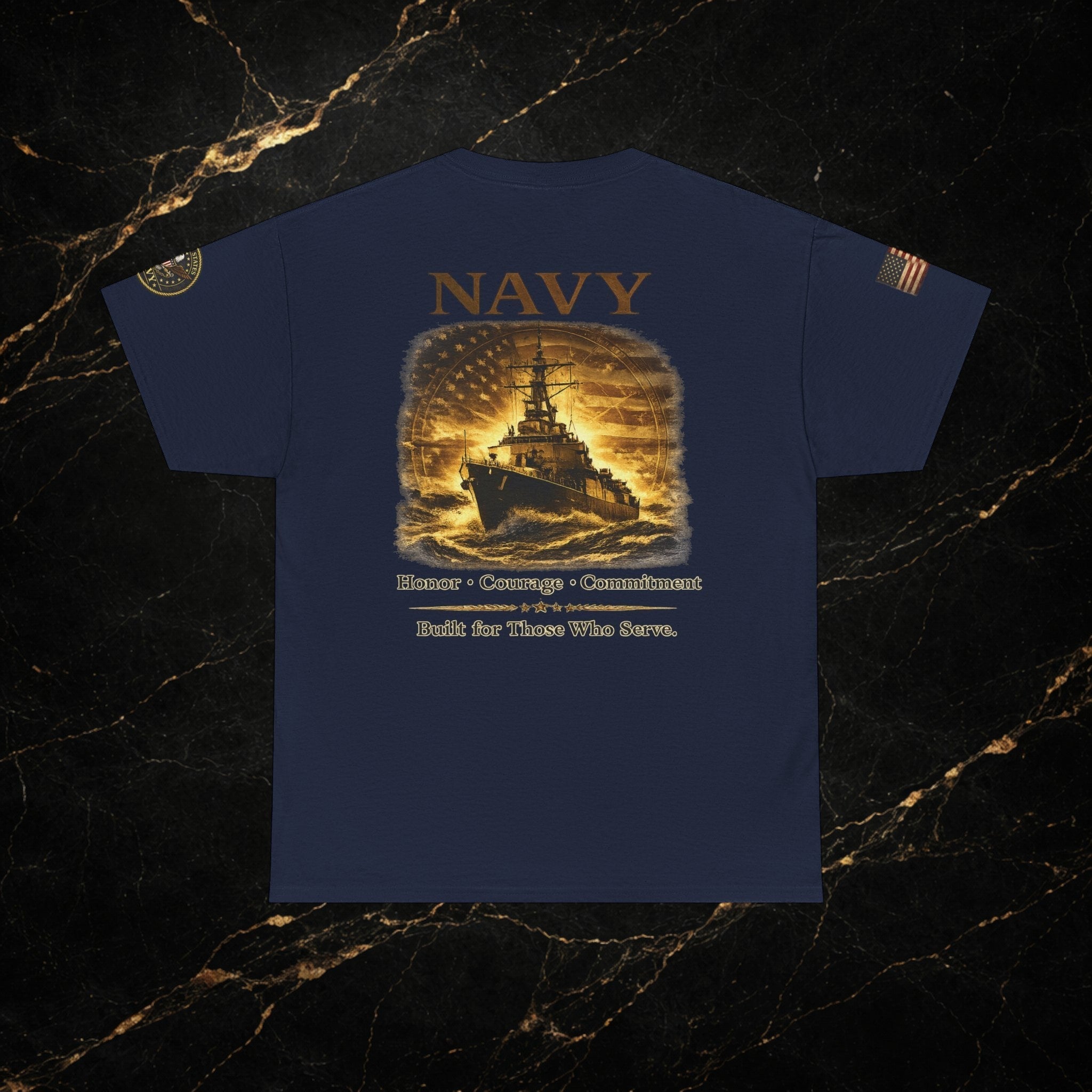 Navy ‘Forged at Sea’ Crew Neck Tee — Honor Courage Commitment Military T‑Shirt