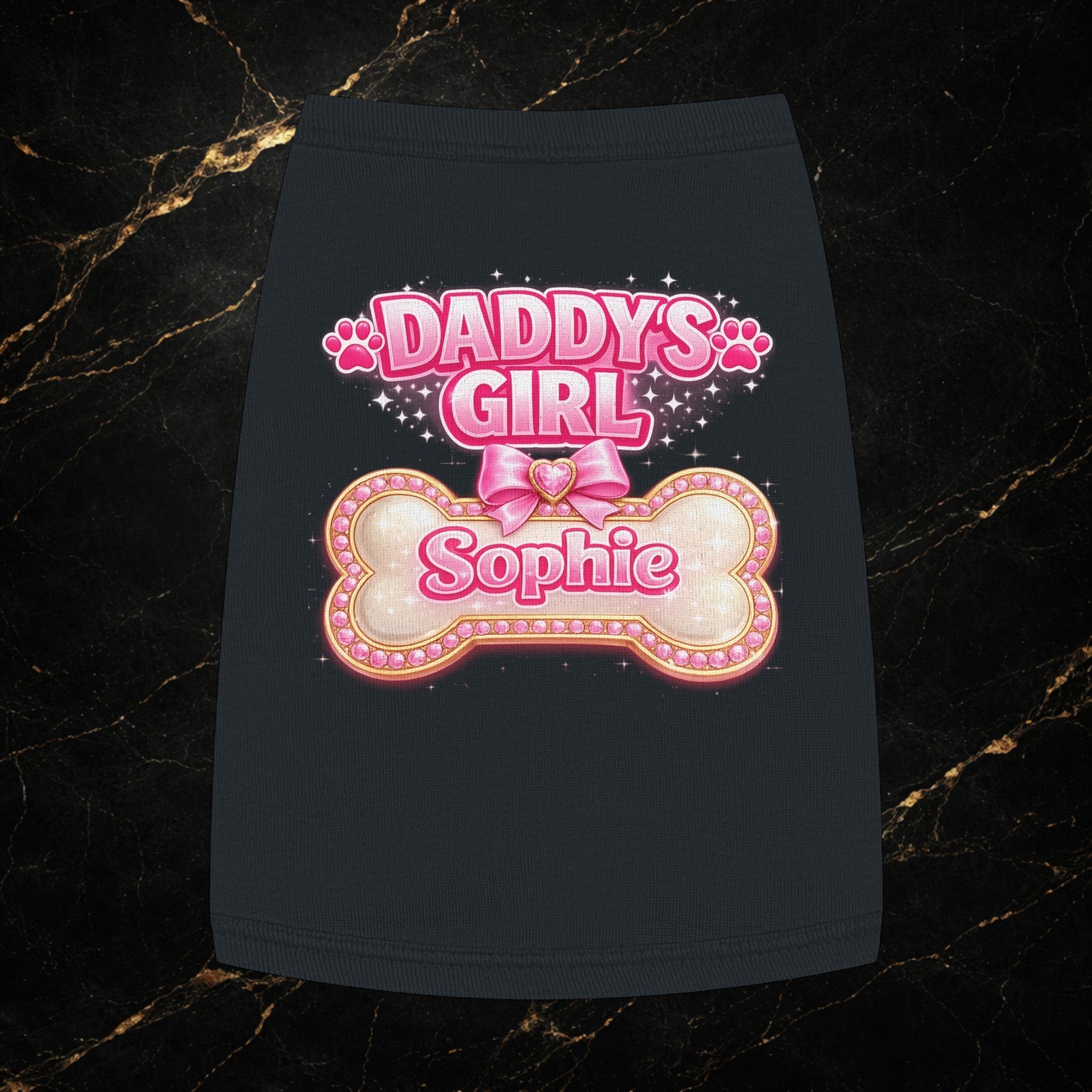 Pet Tank Top - "Daddy's Girl" Personalized Pink Bone Name (Sophie)