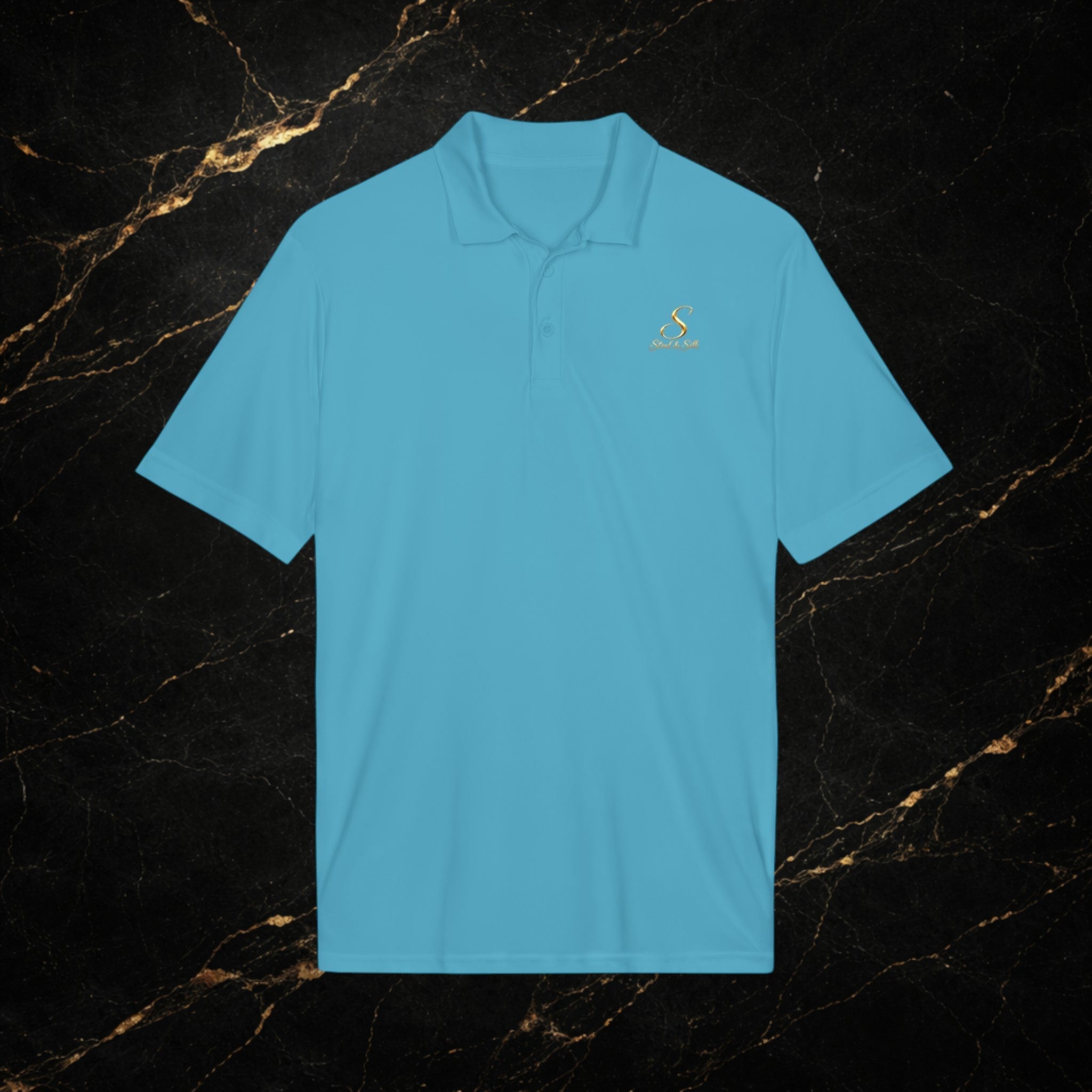 Steal & Silk Embroidered Gold “S” Performance Polo – Premium Athletic Fit