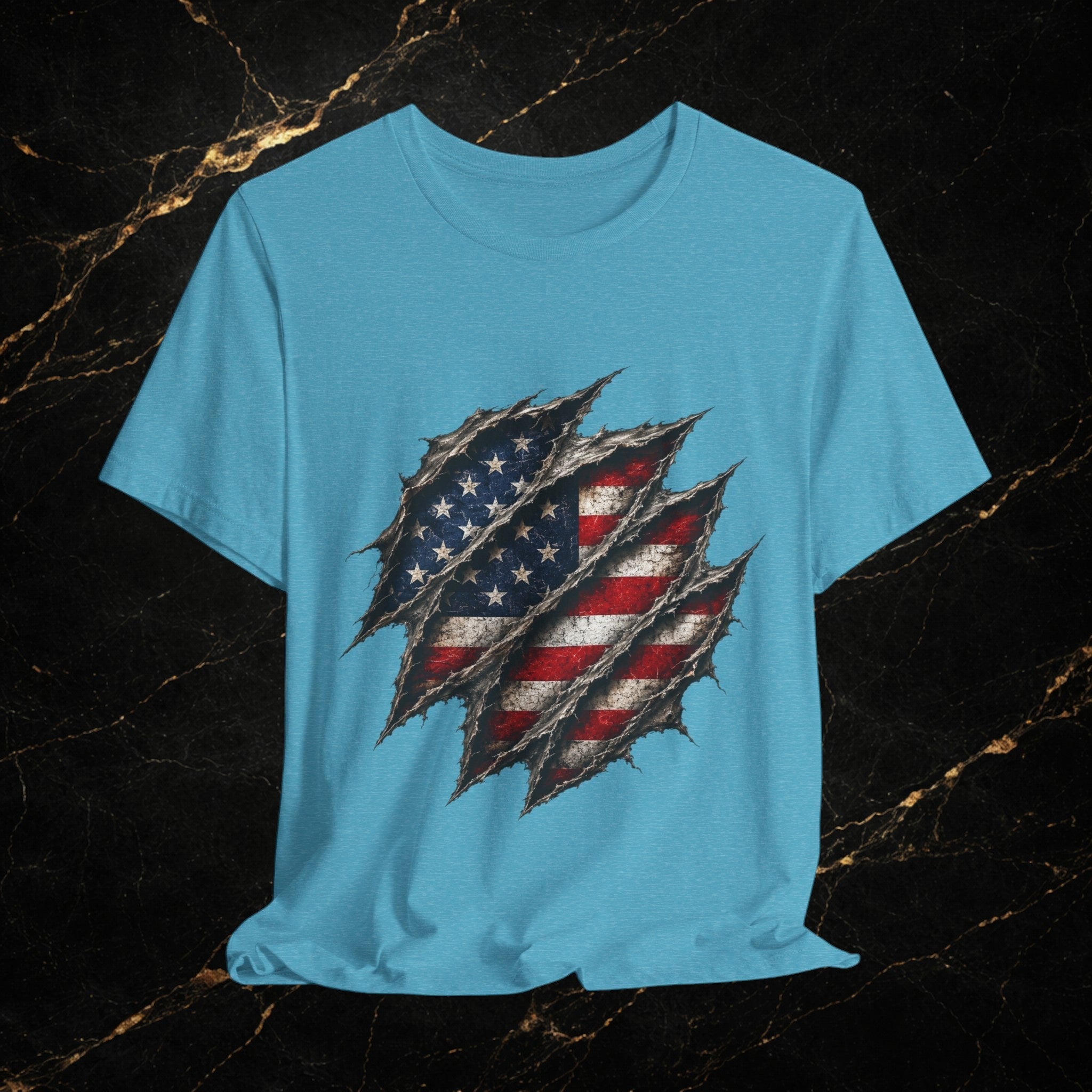 American Flag Ripped Chest T-Shirt - Patriotic USA Graphic Tee