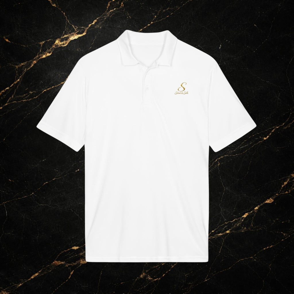 Steal & Silk Embroidered Gold “S” Performance Polo – Premium Athletic Fit