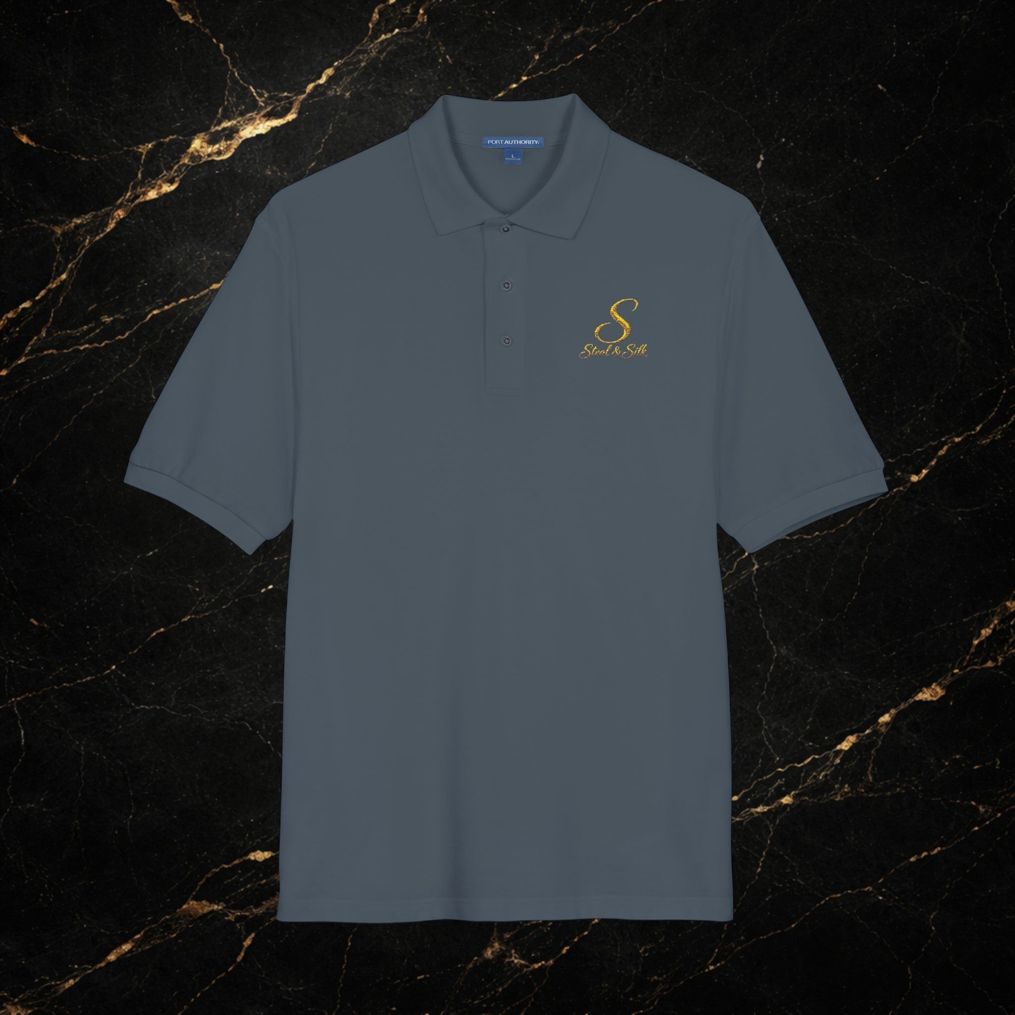 Embroidered Gold Snake Logo Polo Shirt — Classic Casual Dress Polo