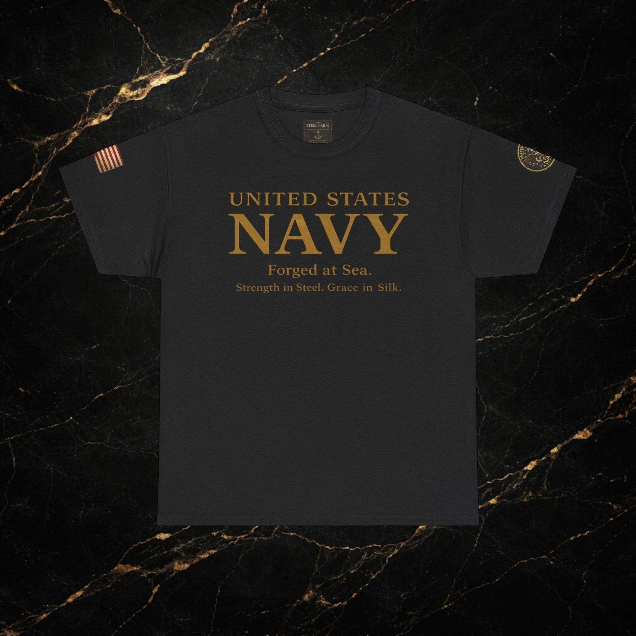 Navy ‘Forged at Sea’ Crew Neck Tee — Honor Courage Commitment Military T‑Shirt