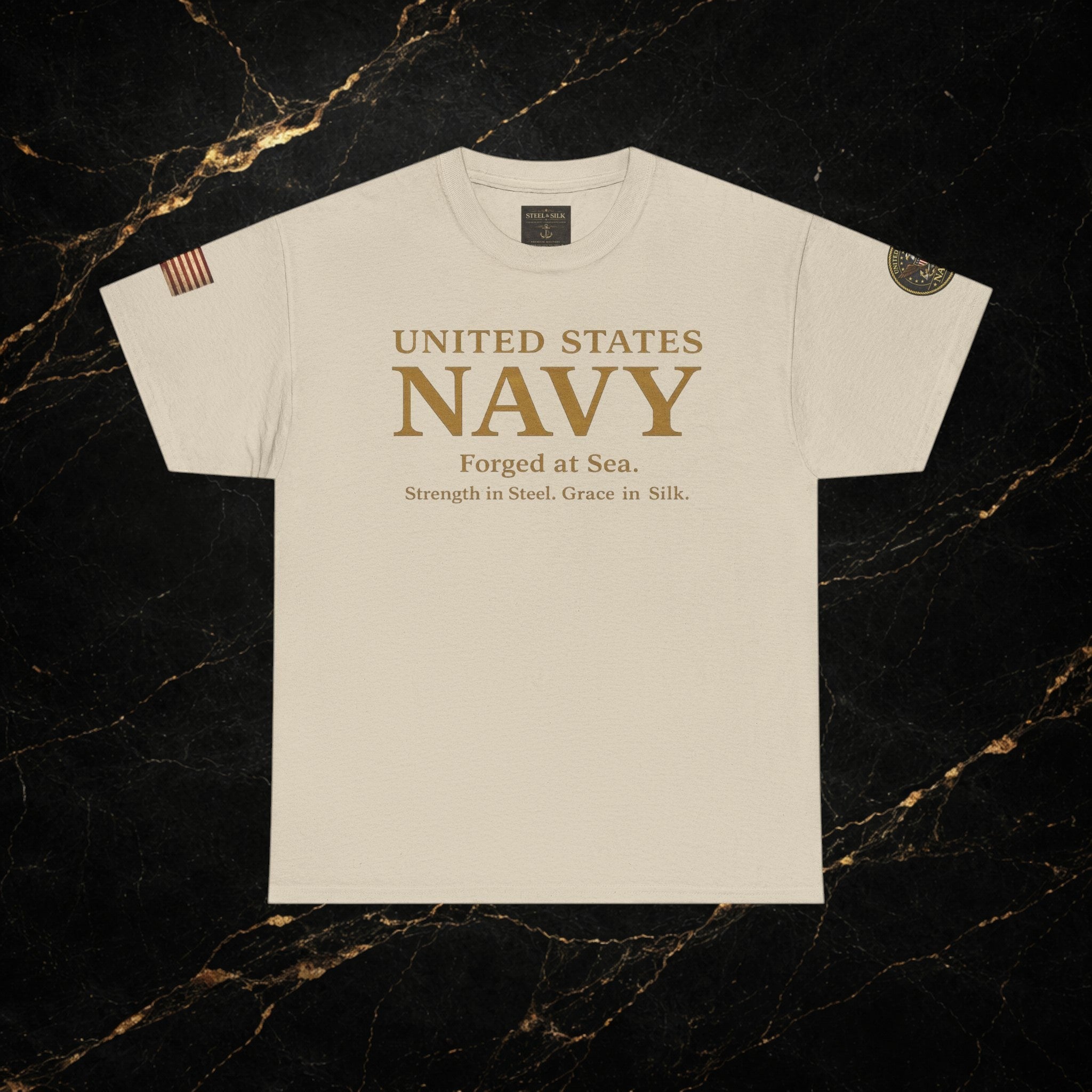 Navy ‘Forged at Sea’ Crew Neck Tee — Honor Courage Commitment Military T‑Shirt