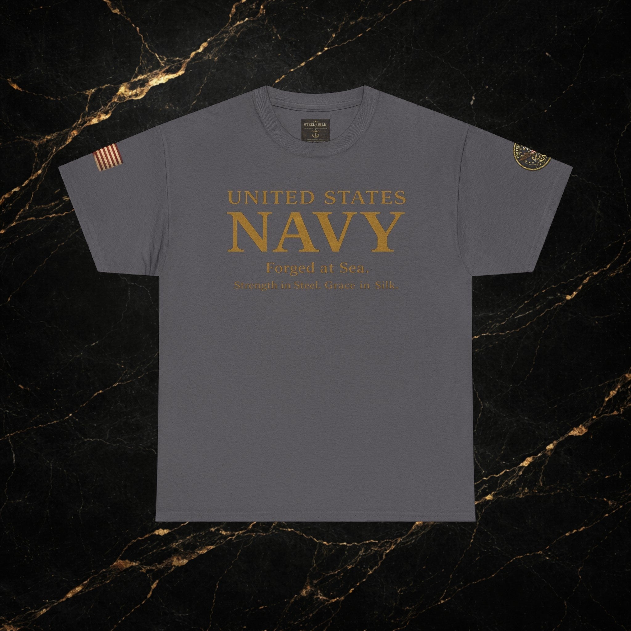 Navy ‘Forged at Sea’ Crew Neck Tee — Honor Courage Commitment Military T‑Shirt