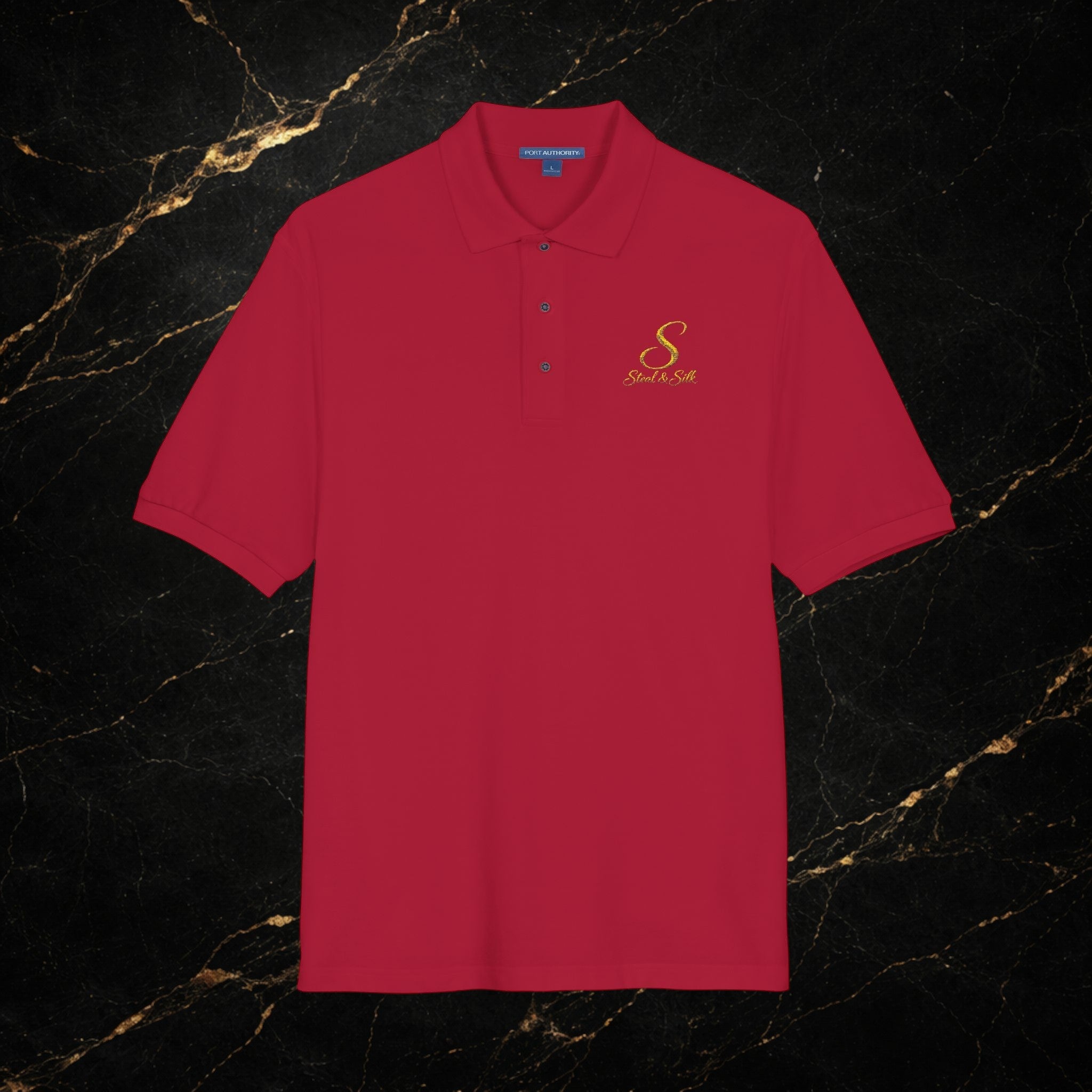 Embroidered Gold Snake Logo Polo Shirt — Classic Casual Dress Polo