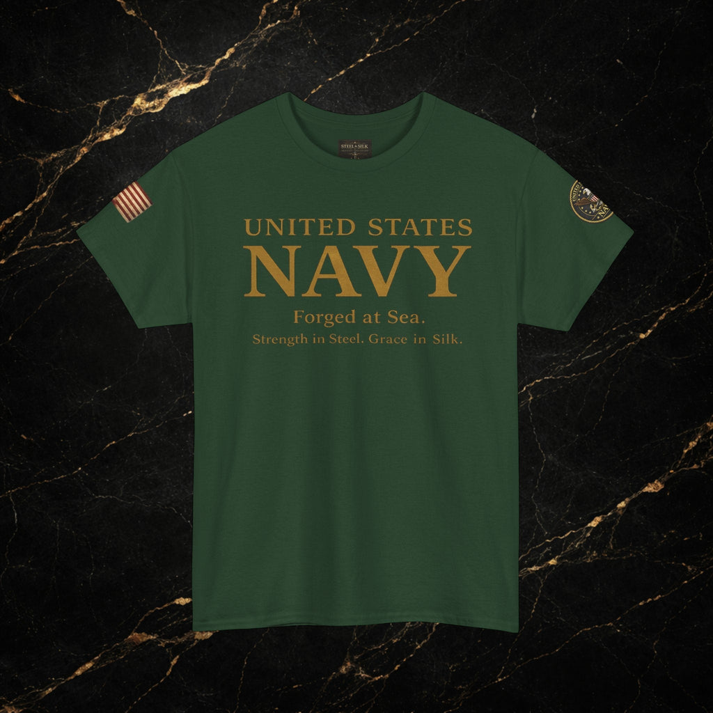 Navy ‘Forged at Sea’ Crew Neck Tee — Honor Courage Commitment Military T‑Shirt