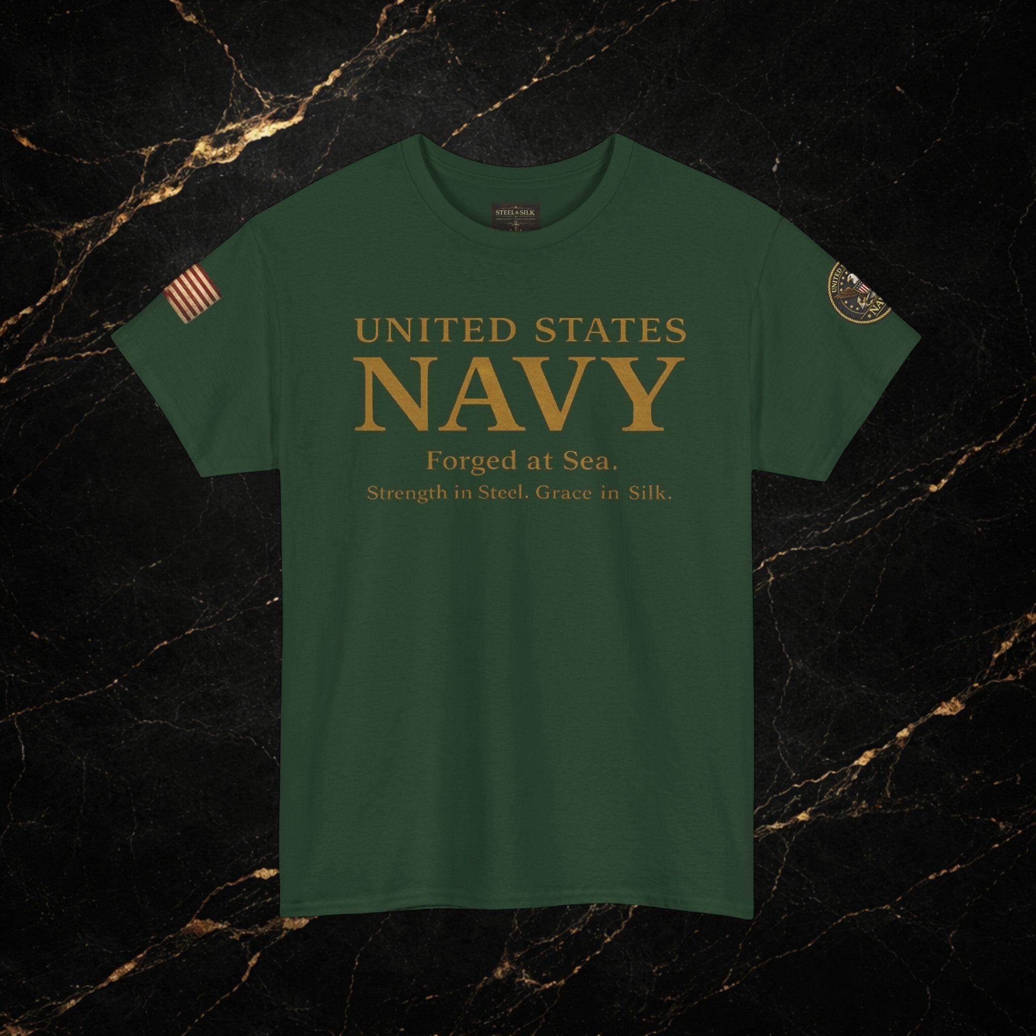 Navy ‘Forged at Sea’ Crew Neck Tee — Honor Courage Commitment Military T‑Shirt