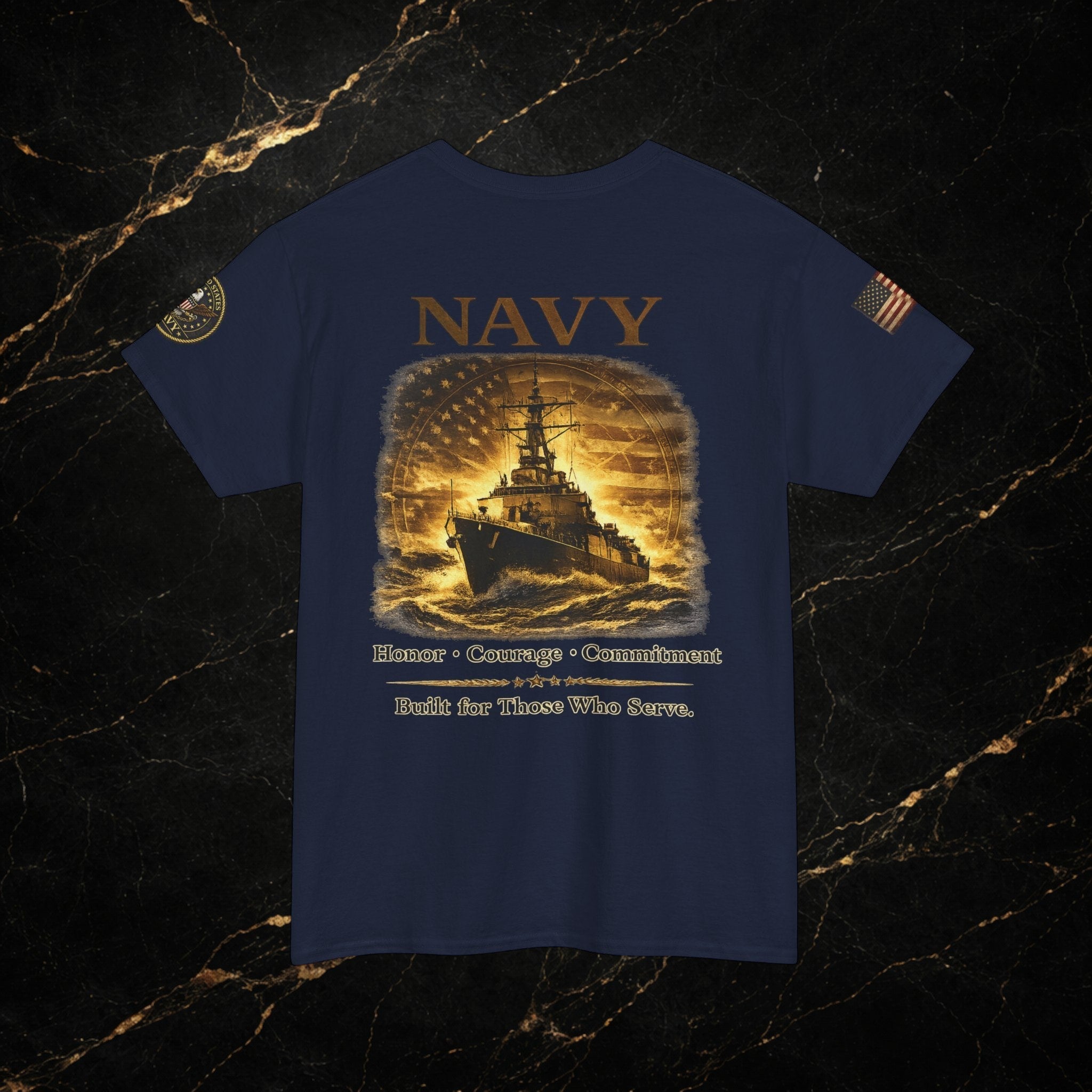 Navy ‘Forged at Sea’ Crew Neck Tee — Honor Courage Commitment Military T‑Shirt