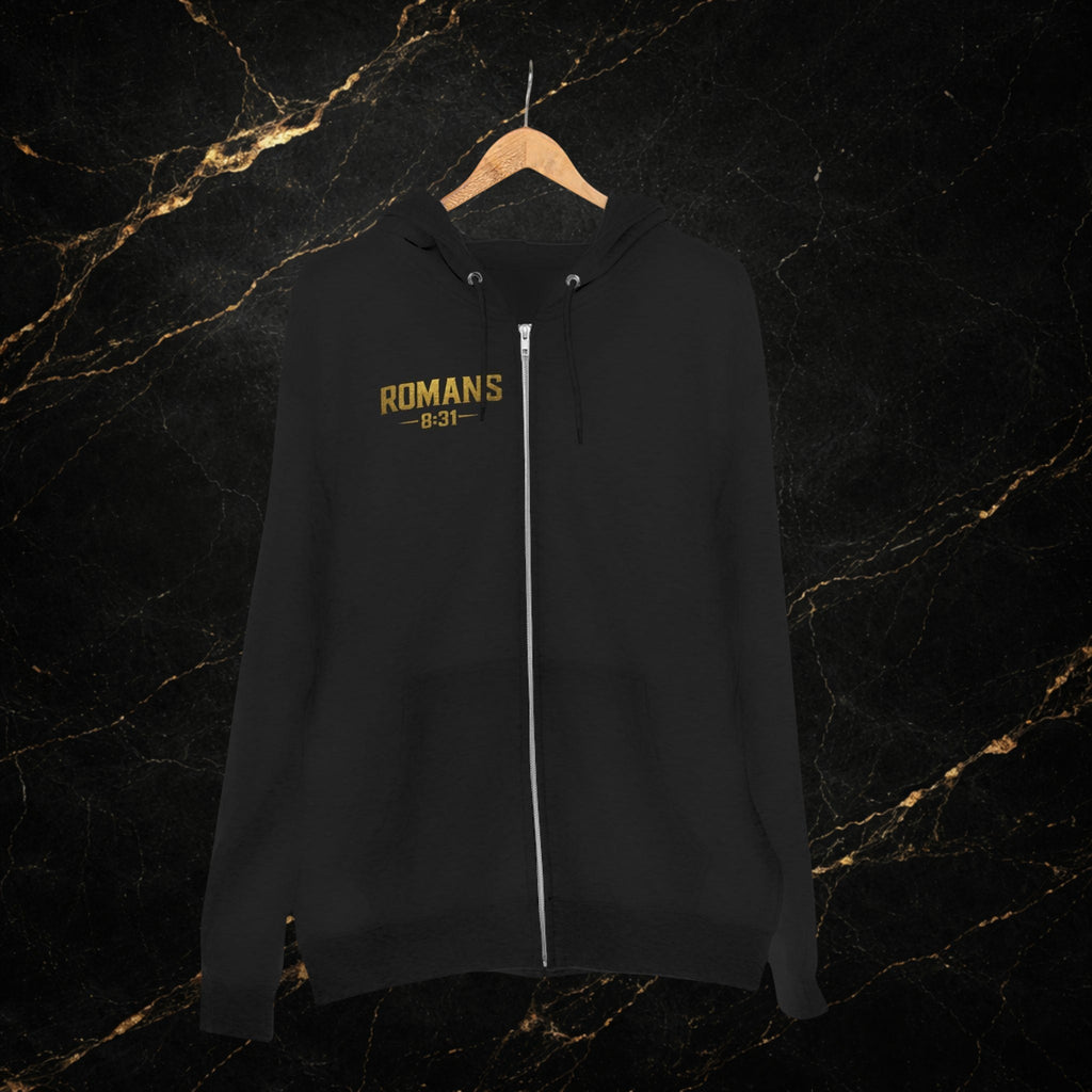 Romans 8:31 Cross Zip Hoodie — If God Is For Us Inspirational Christian Hoodie