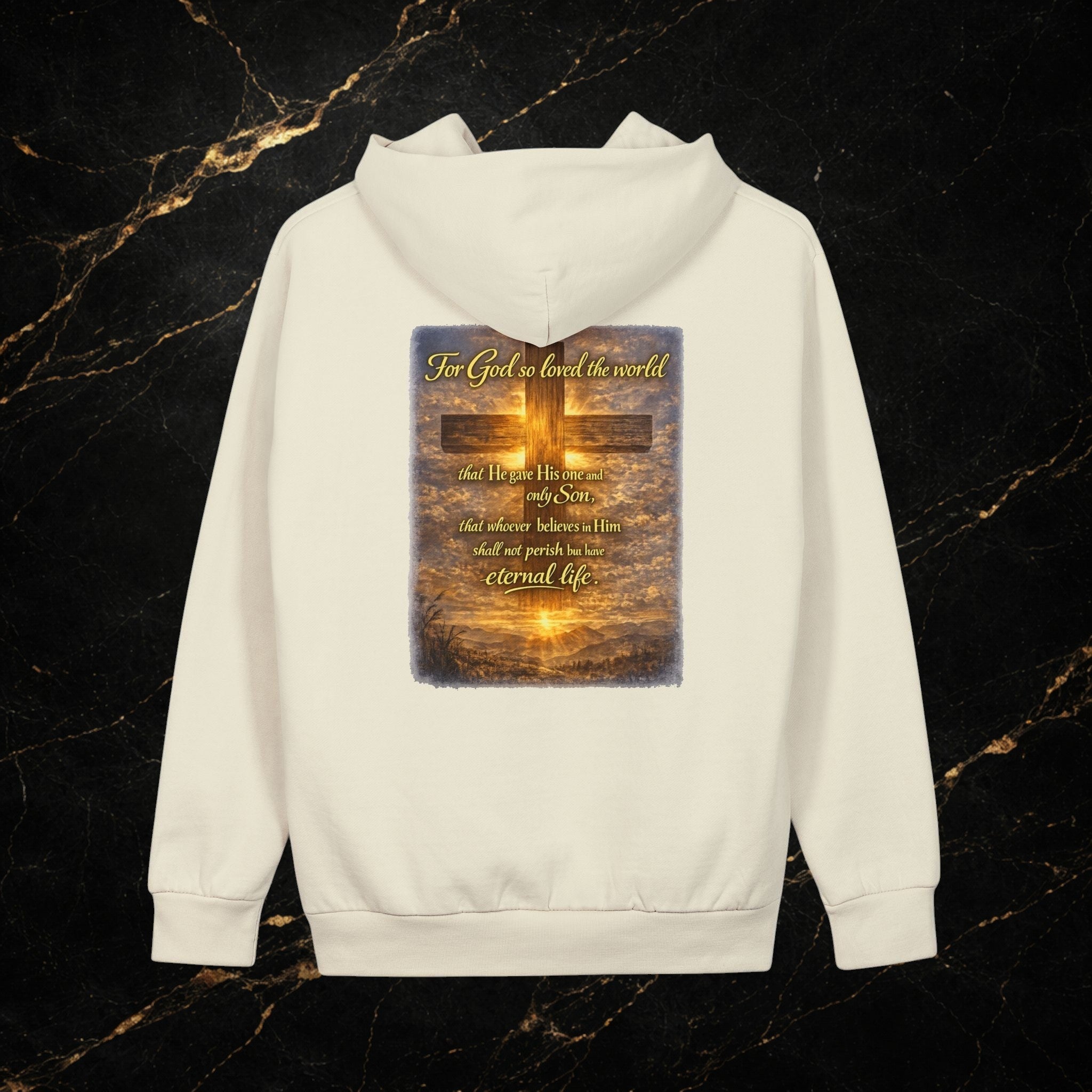Christian Hoodie - John 3:16 Sunset Cross Pullover