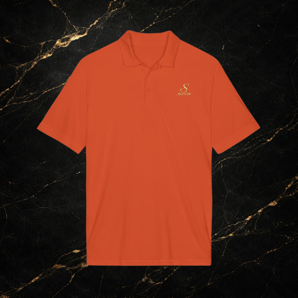 Steal & Silk Embroidered Gold “S” Performance Polo – Premium Athletic Fit