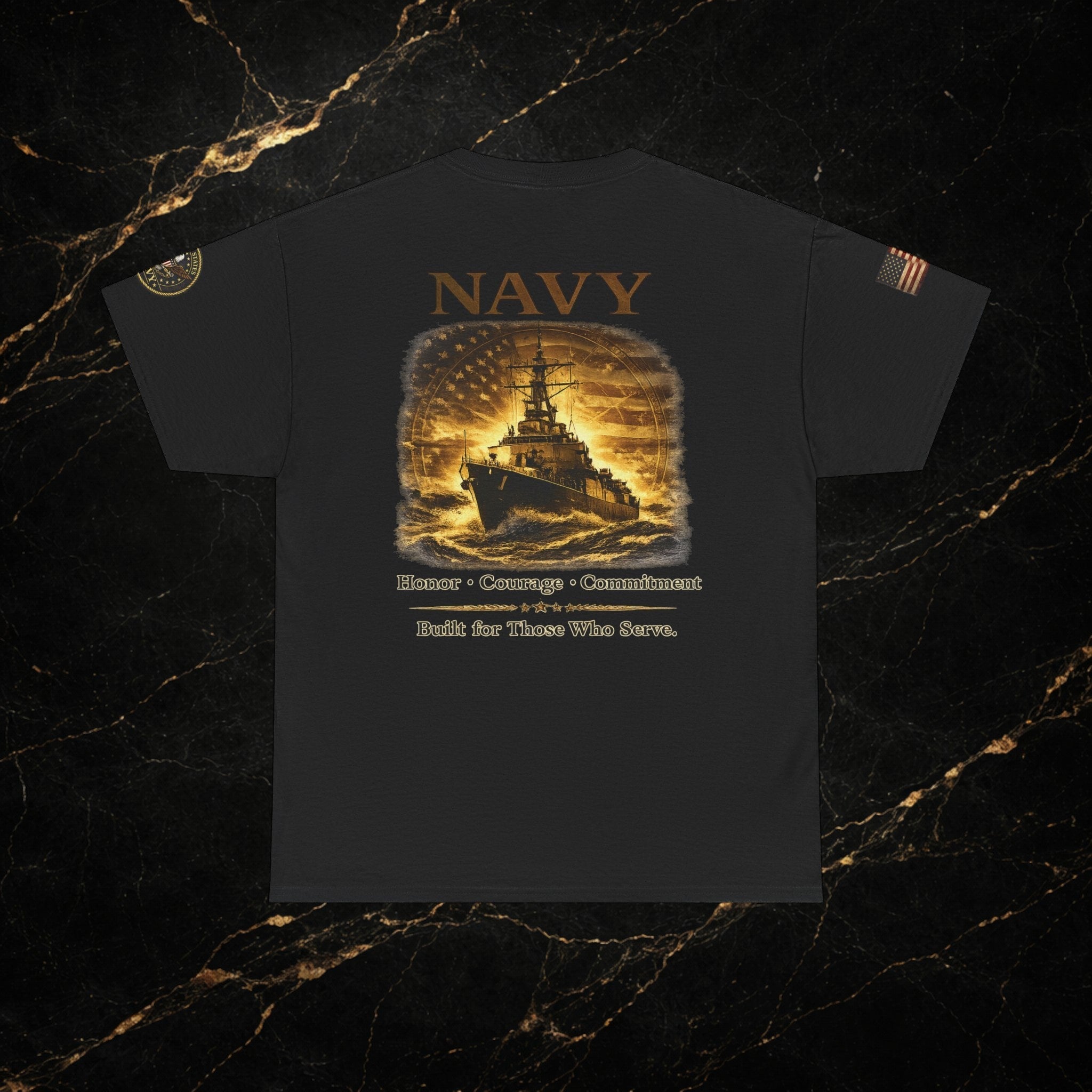 Navy ‘Forged at Sea’ Crew Neck Tee — Honor Courage Commitment Military T‑Shirt