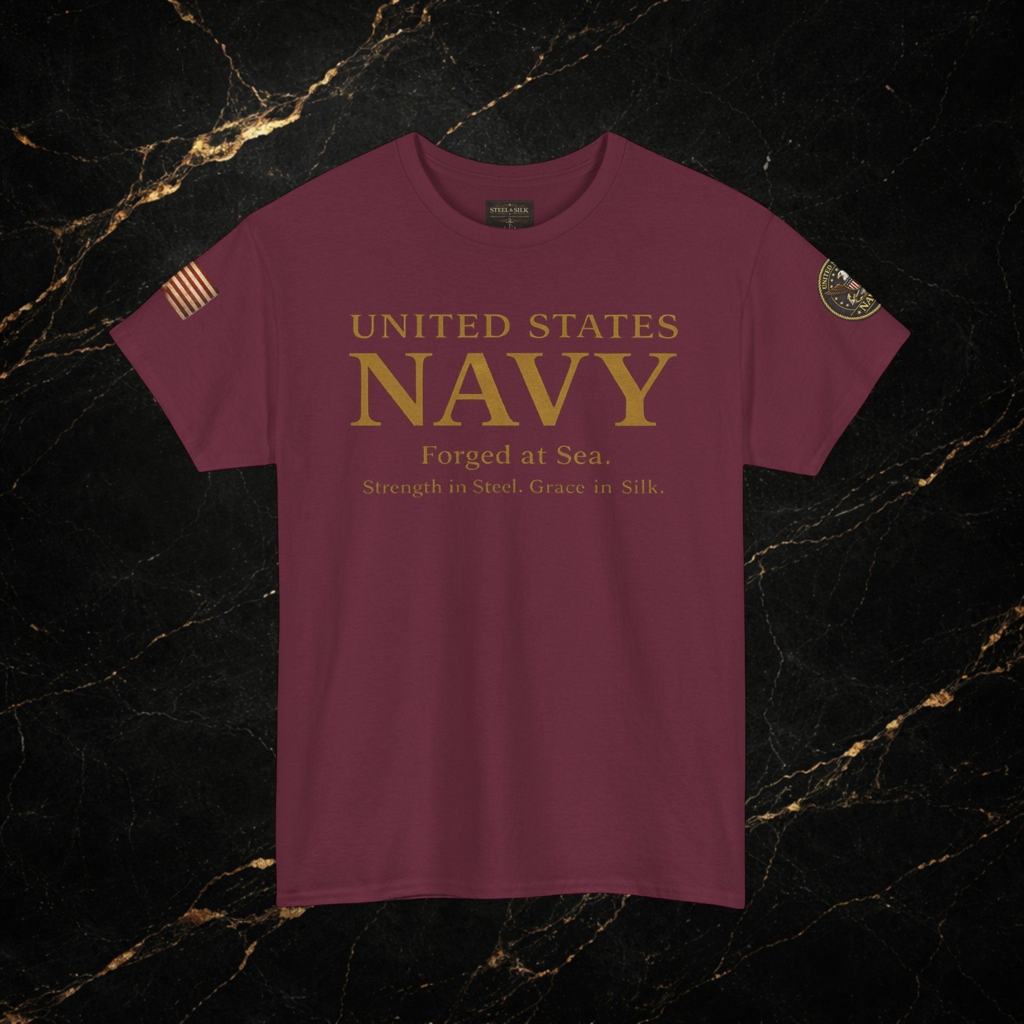 Navy ‘Forged at Sea’ Crew Neck Tee — Honor Courage Commitment Military T‑Shirt