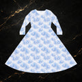 Blue Watercolor Floral Dance Dress — Long Sleeve Maxi Dress for Ballroom & Recital