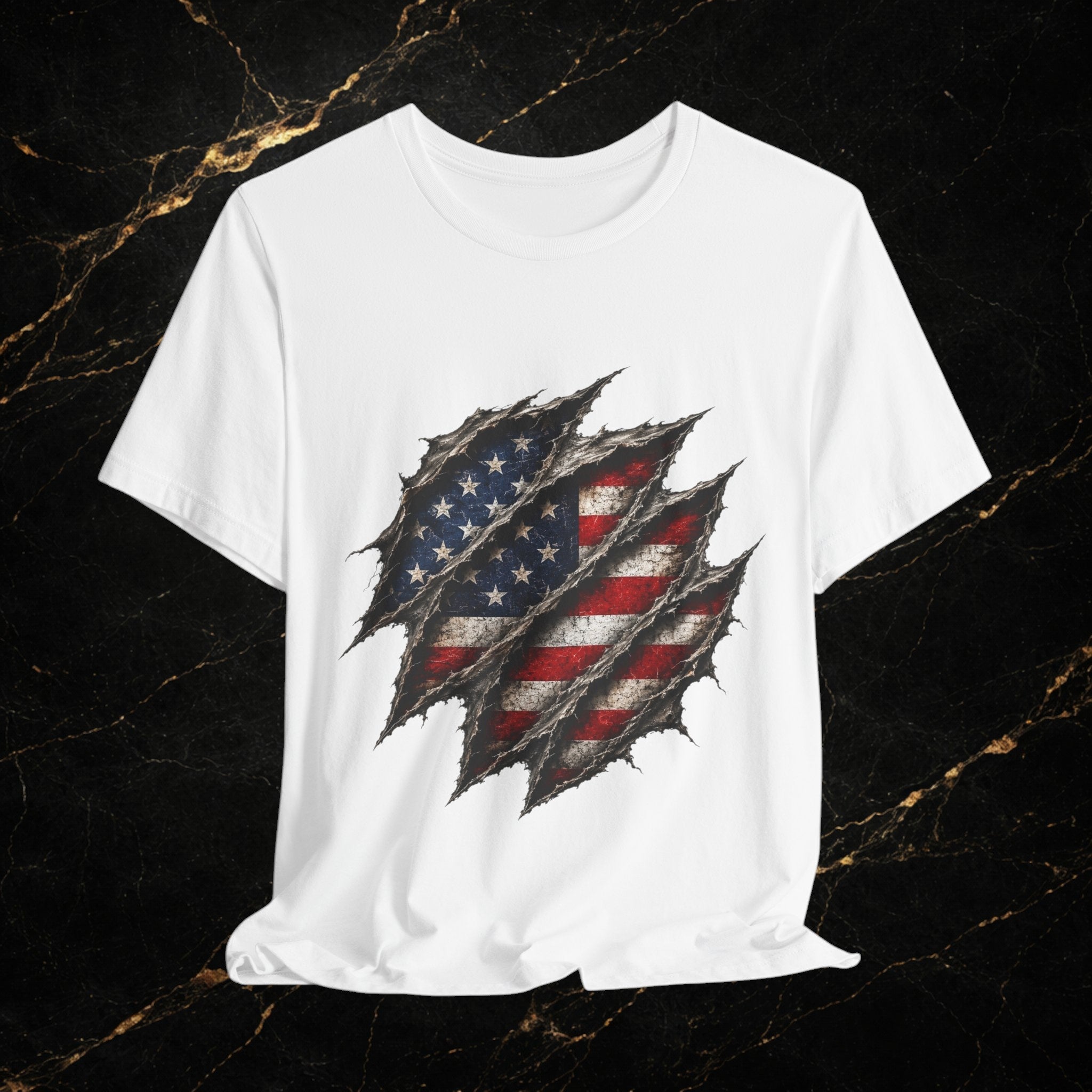 American Flag Ripped Chest T-Shirt - Patriotic USA Graphic Tee