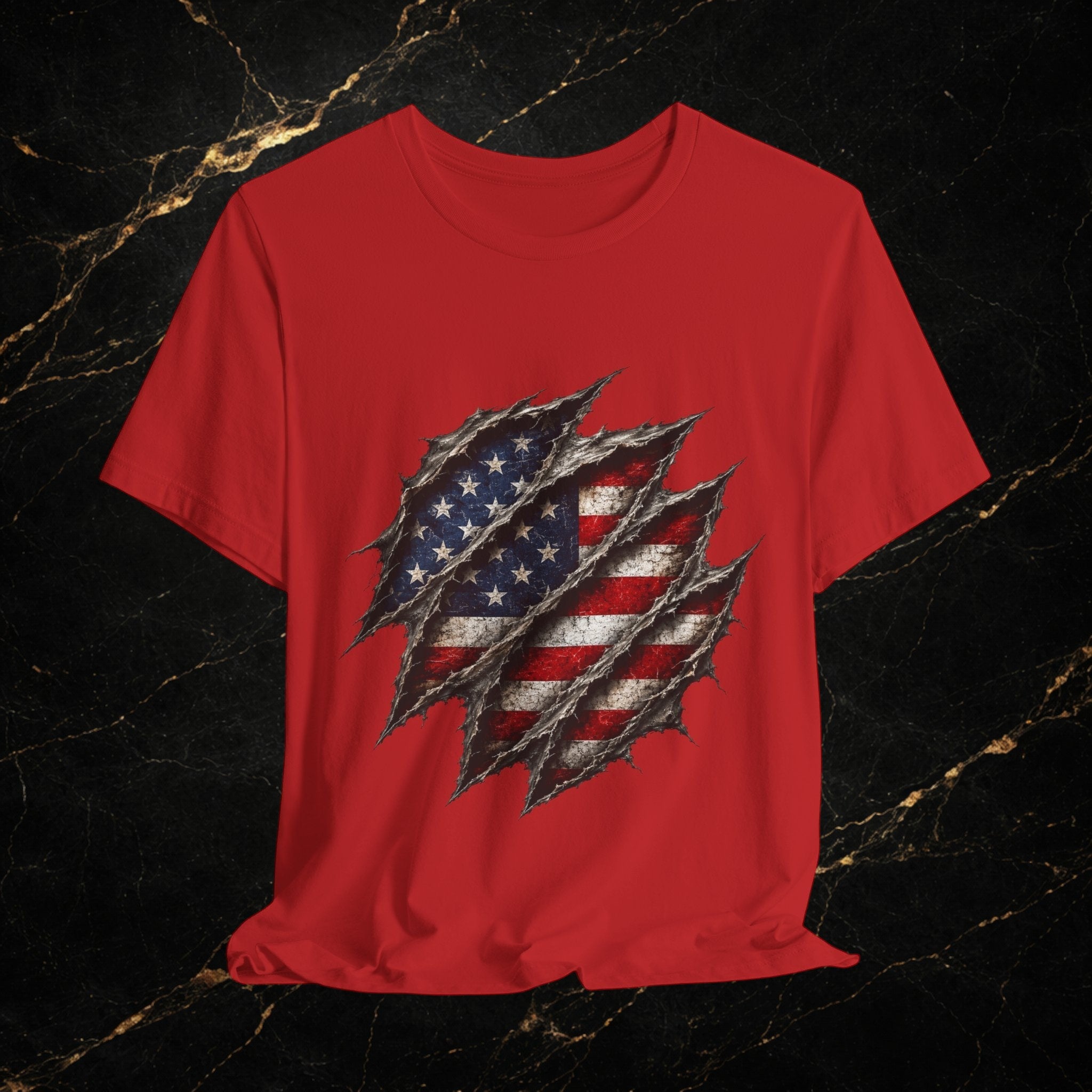 American Flag Ripped Chest T-Shirt - Patriotic USA Graphic Tee